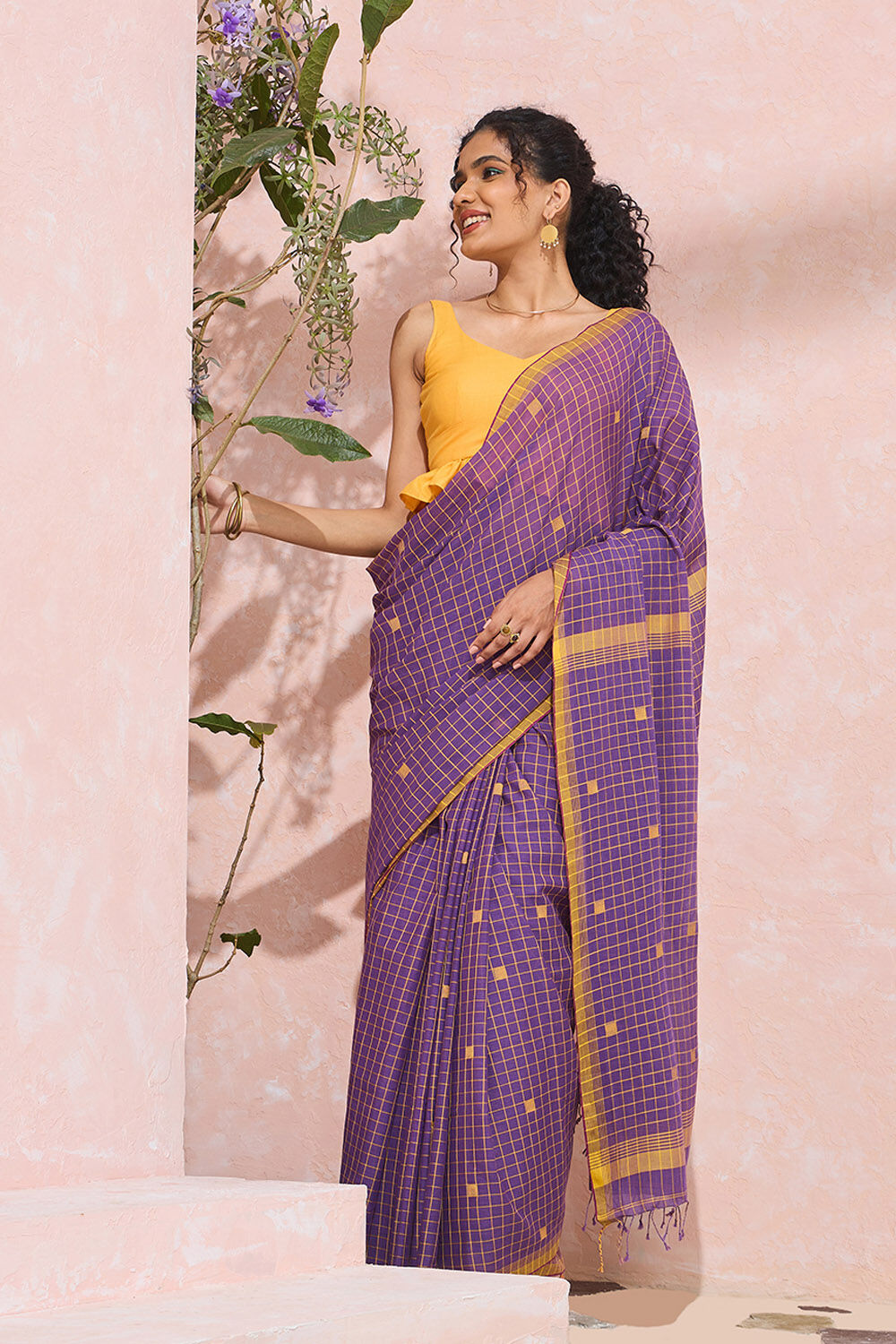 Dark Violet Bengal Pure Cotton Jamdani Saree image number null