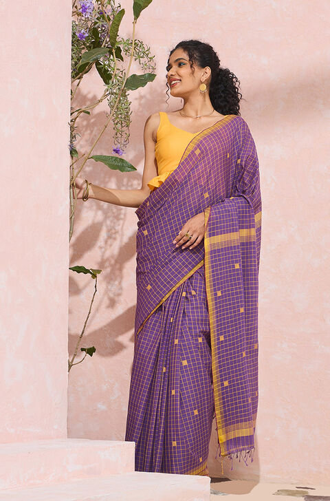 Dark Violet Bengal Pure Cotton Jamdani Saree