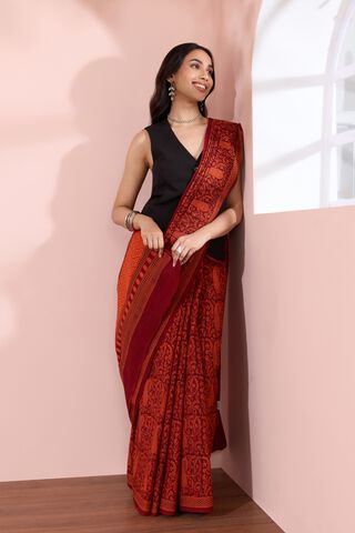 Red Bagh Block Printed Pure Cotton Saree image number