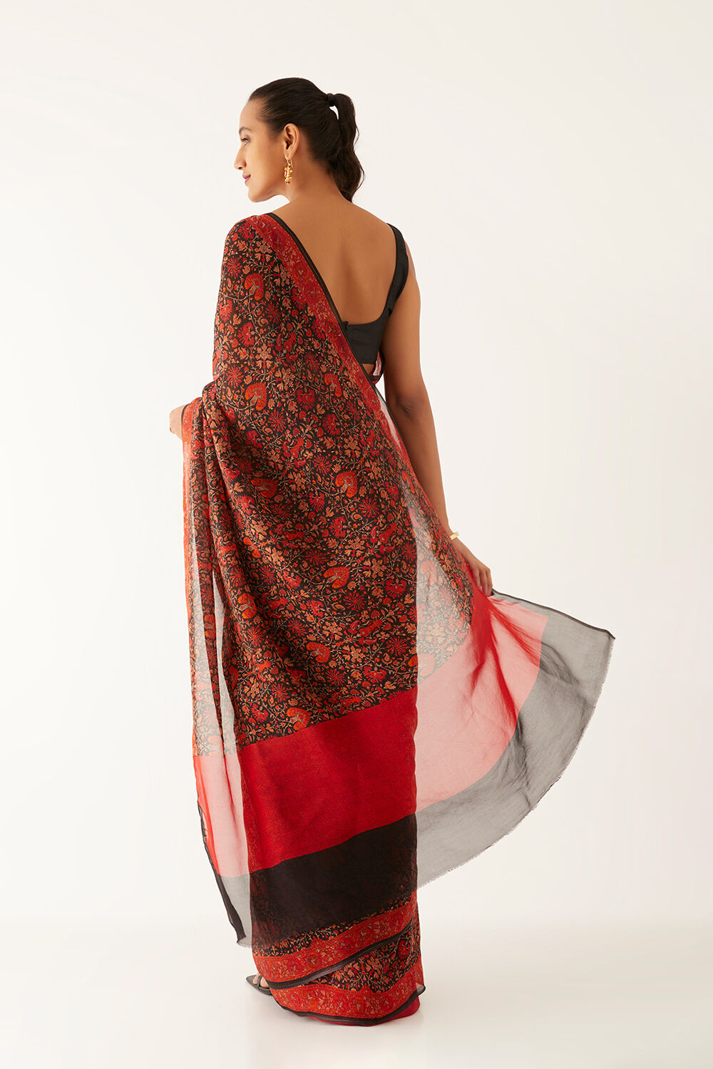 Black Viscose Organza Printed Saree image number null
