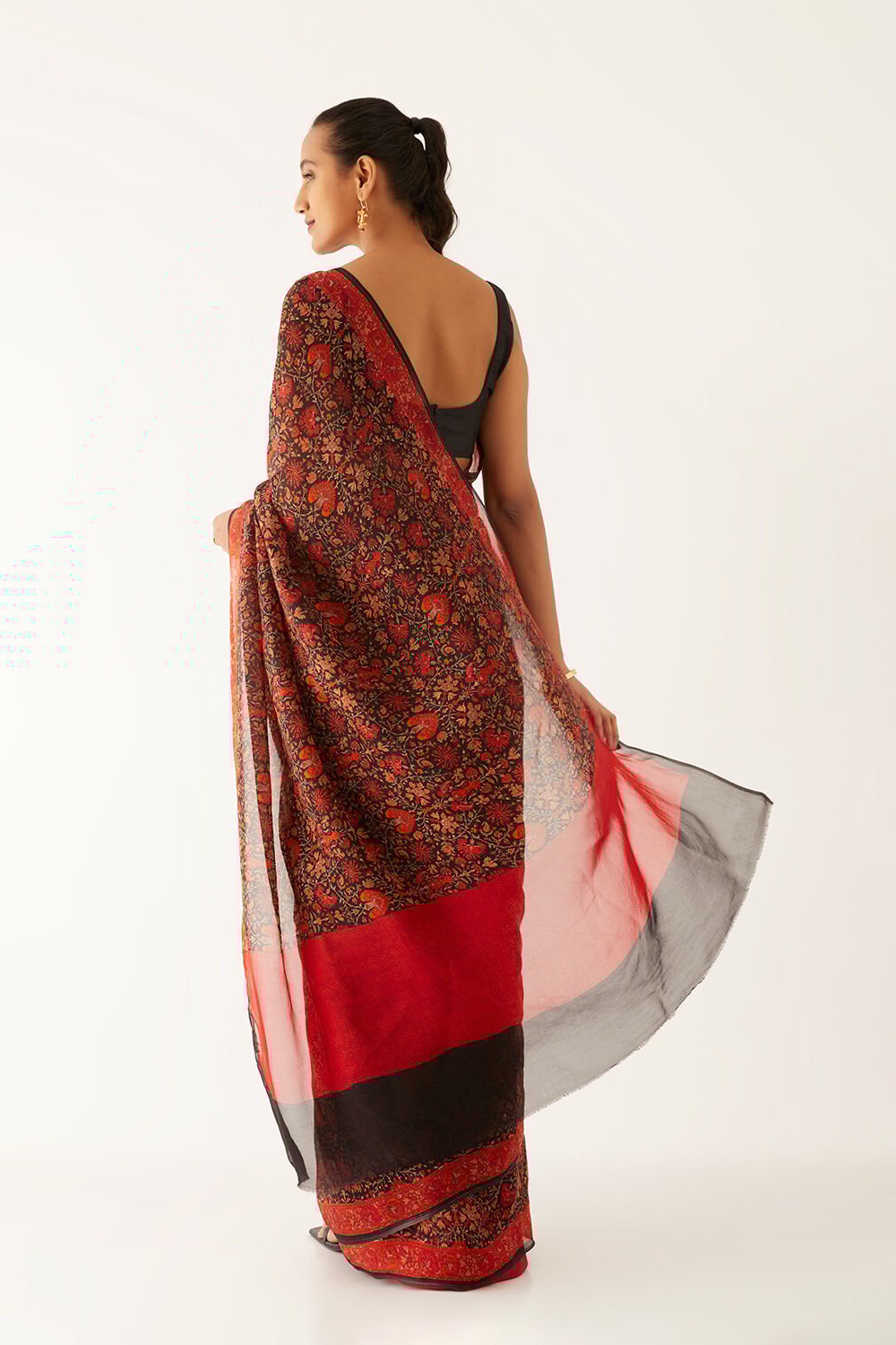 Black Viscose Organza Printed Saree image number null
