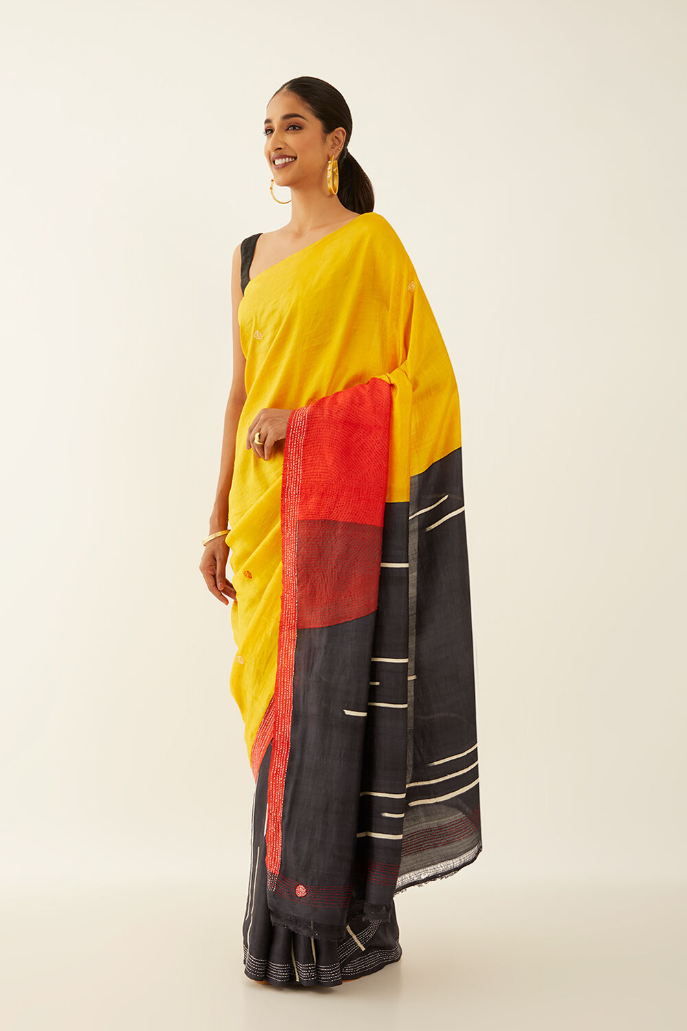 Yellow Pure Silk Hand Painted Saree image number null