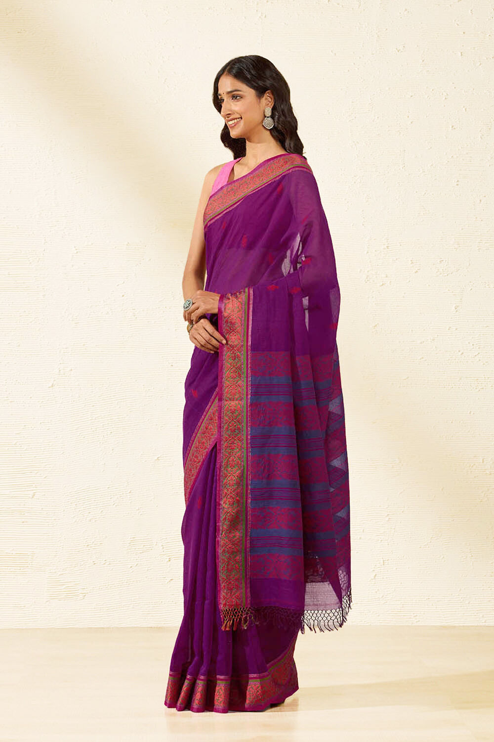 Purple Bengal Pure Cotton Jamdani Saree image number null