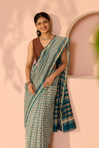 Blue Rajasthan Pure Silk Cotton Printed Sanganeri Saree image number