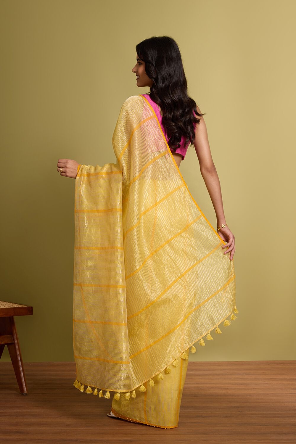 Yellow Pure Silk Cotton Embroidered Saree image number null