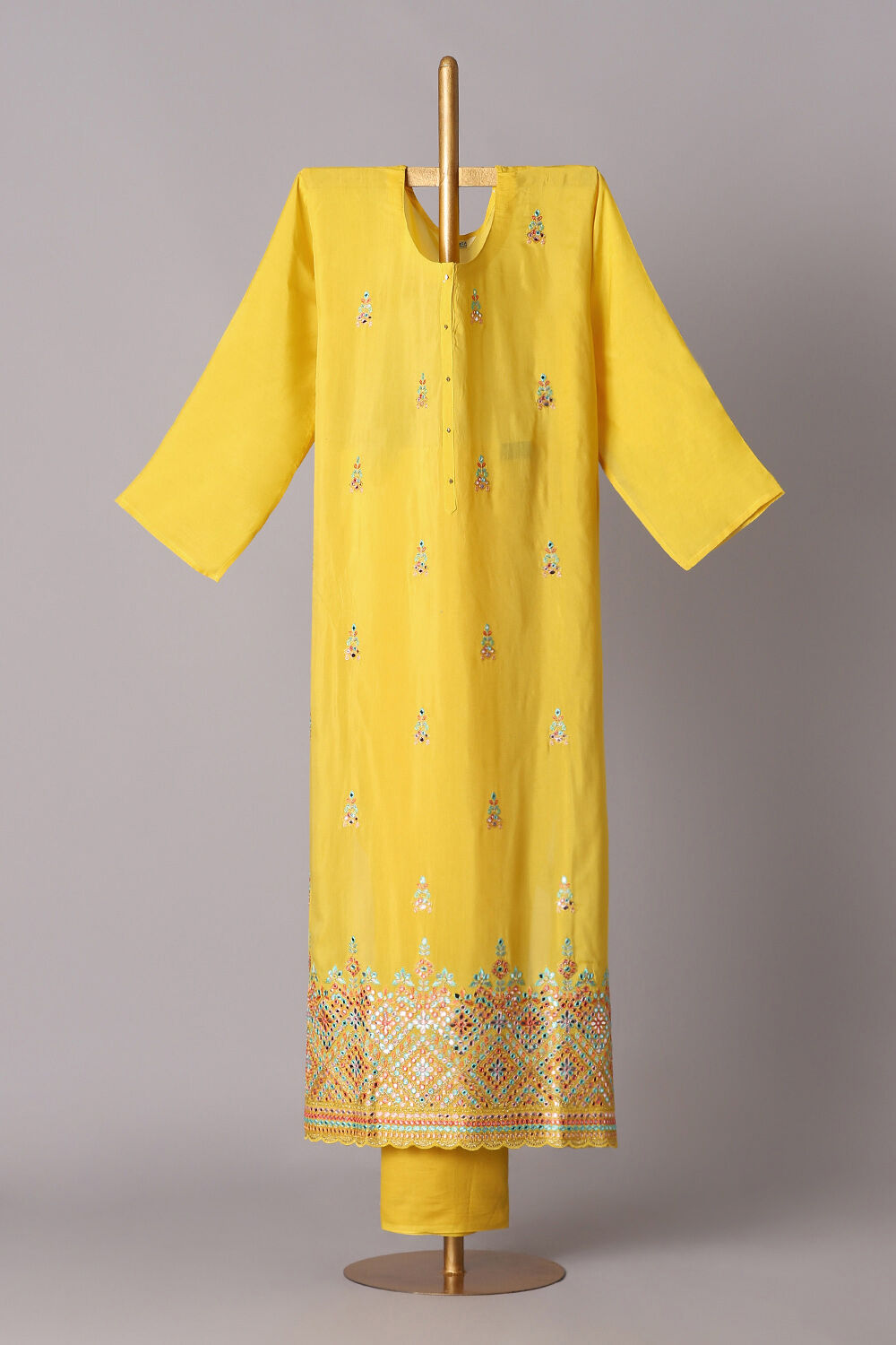 Yellow Viscose Embroidered Semistitched Suit Set image number null