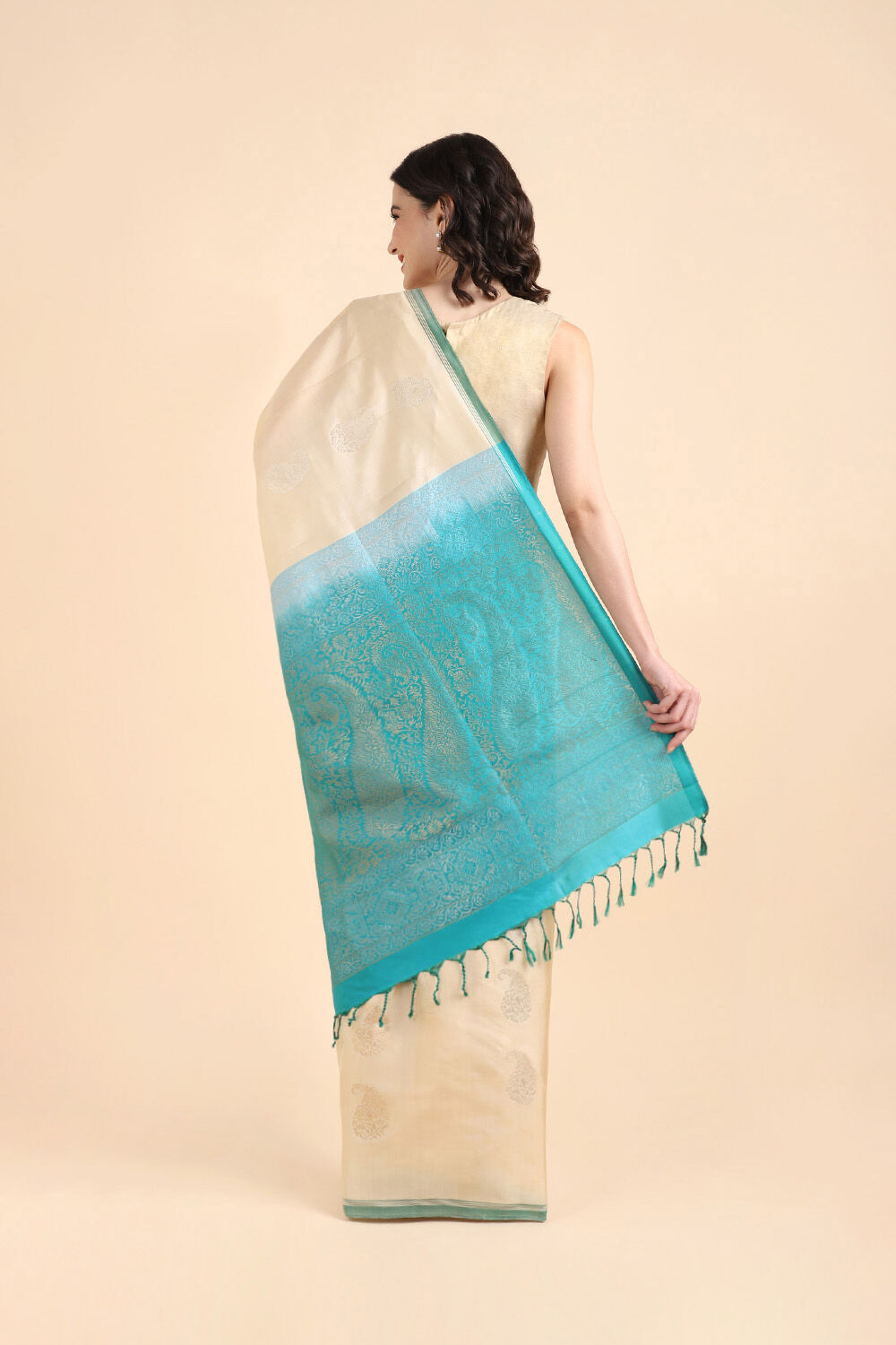Beige Pure Soft Silk Saree image number null
