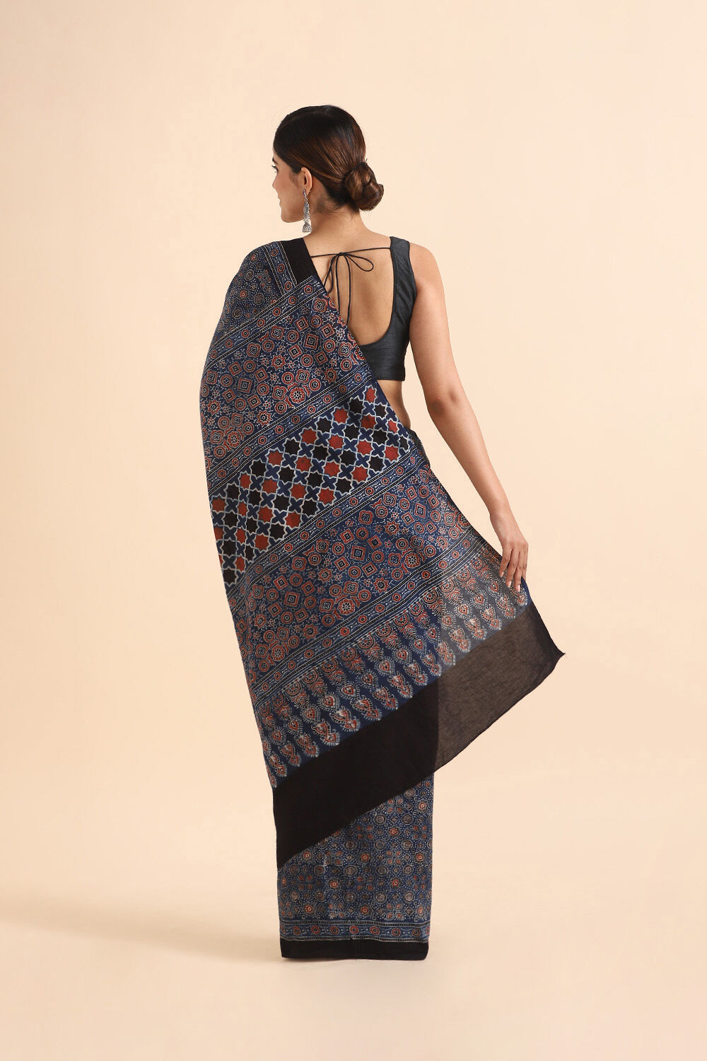 Blue Pure Cotton Ajrakh Printed Saree image number null