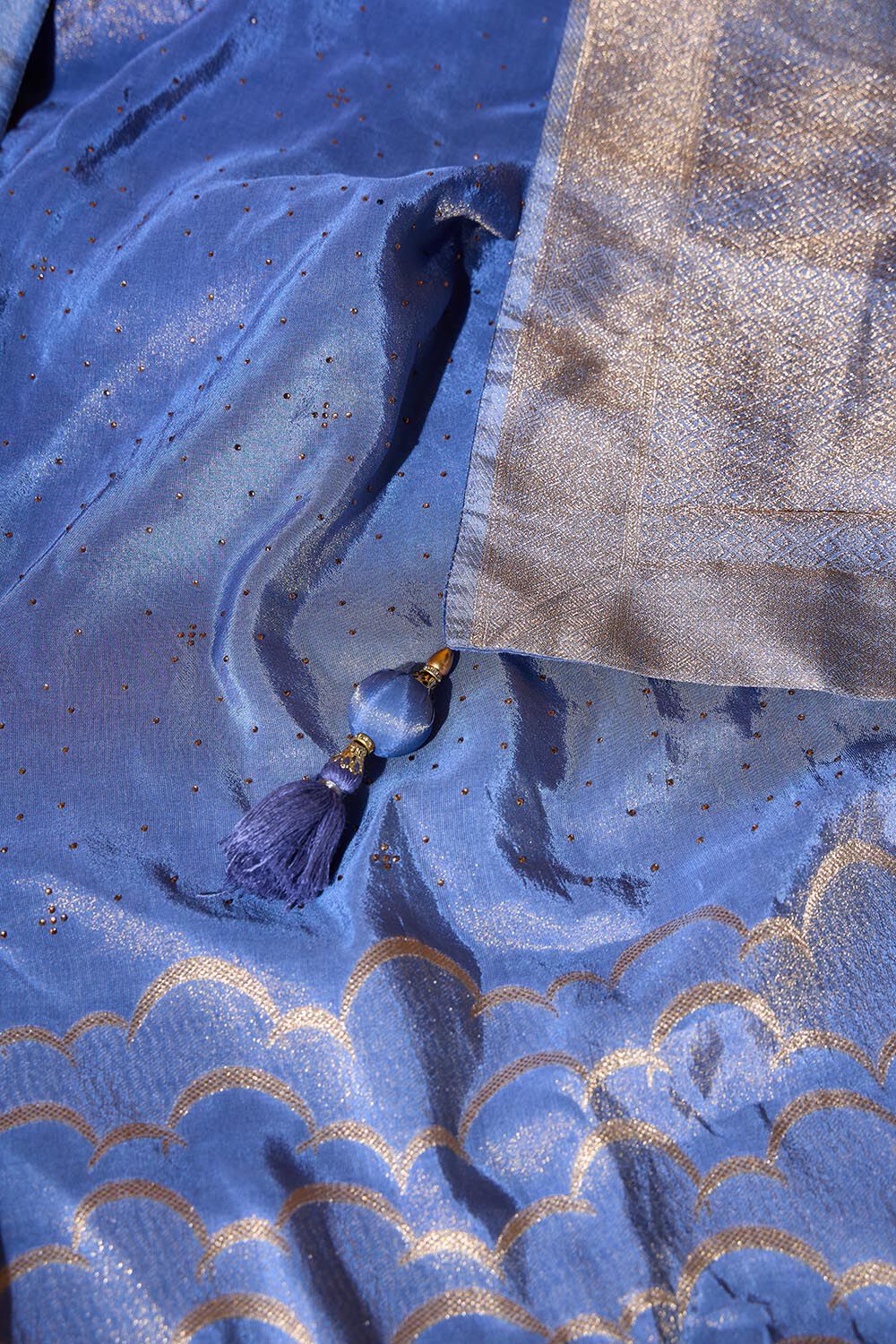 Blue Woven Viscose Tissue Saree image number null