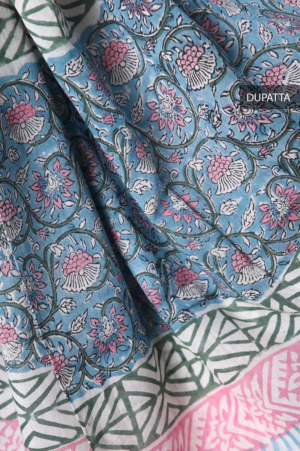 Light Blue Block Printed Cotton Suit image number null