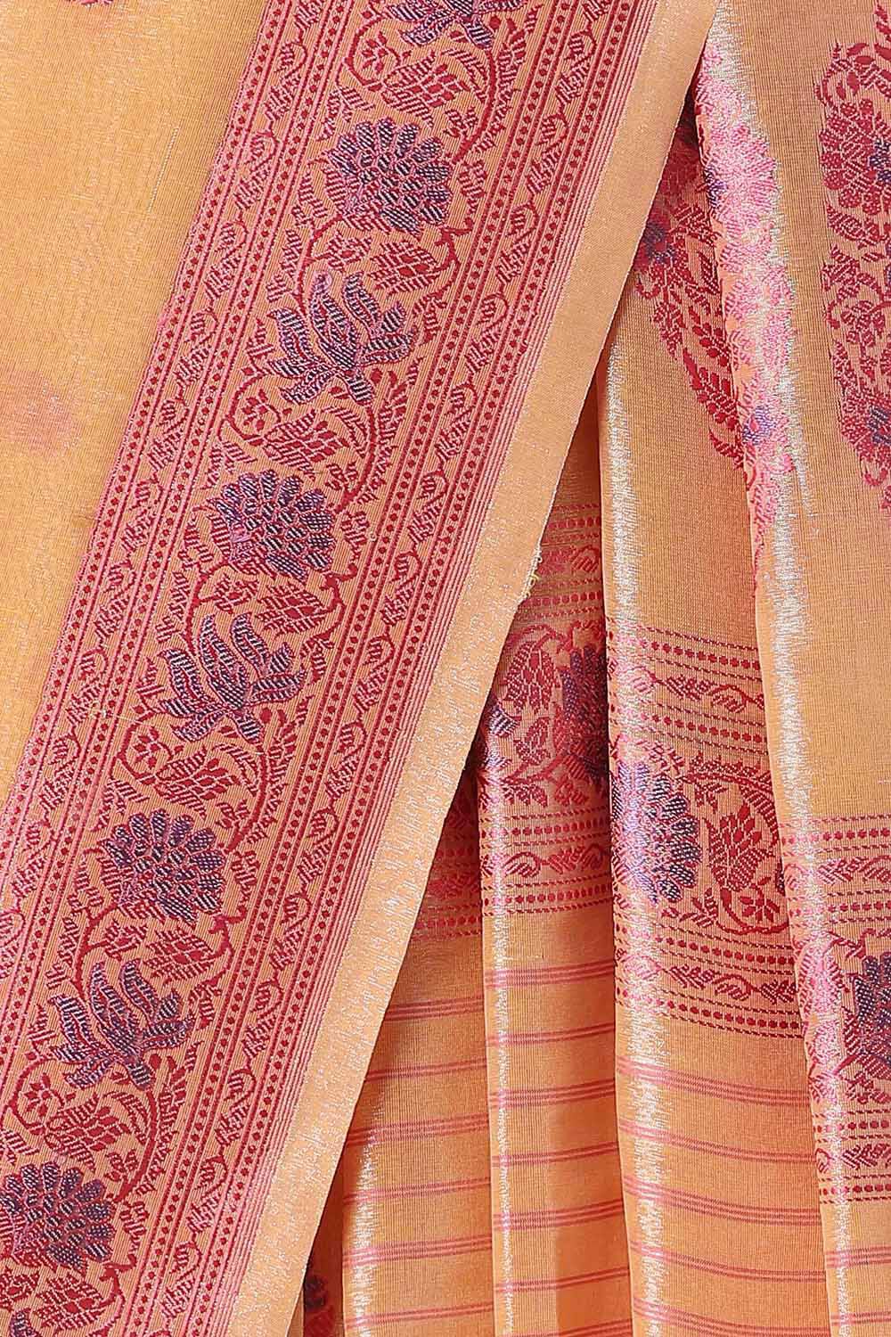 Light Orange Pure Silk Banarasi Saree image number null