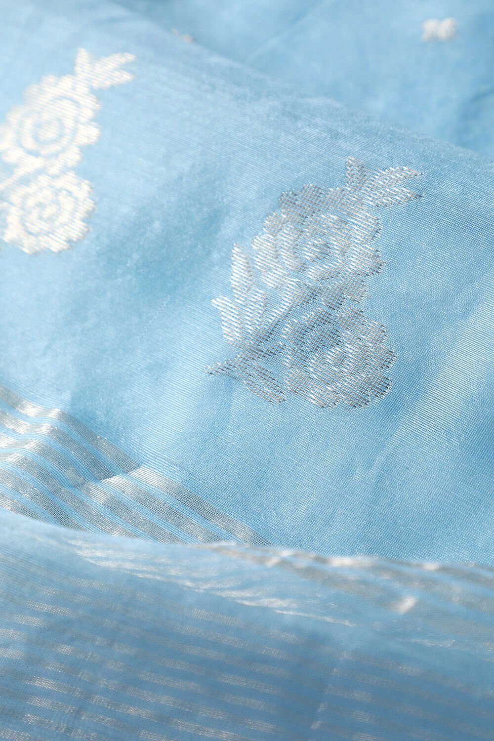 Light Blue Chanderi Pure Silk Cotton Woven Saree image number null