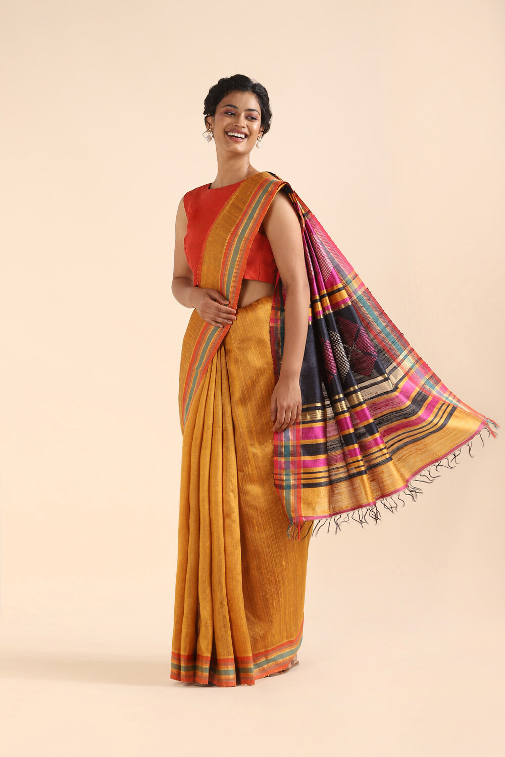 Orange Pure Tussar Silk Bhagalpuri Saree image number null