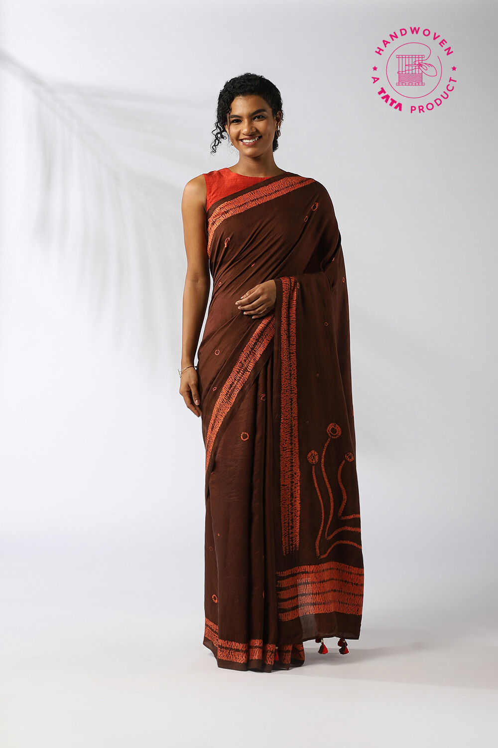 Brown Pure Silk Shibori Saree image number null