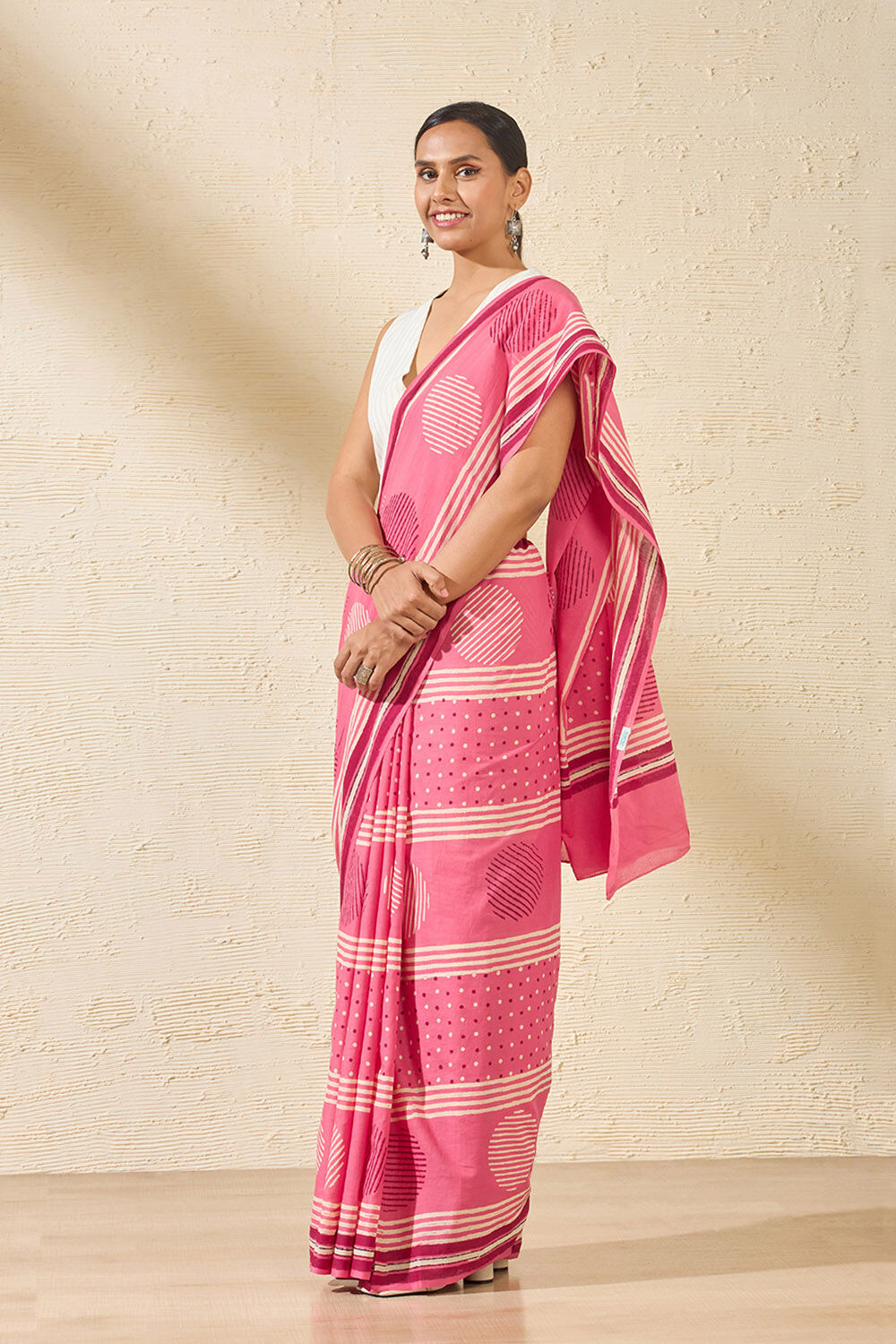 Light Pink Rajasthan Pure Cotton Dabu Block Printed Saree image number null