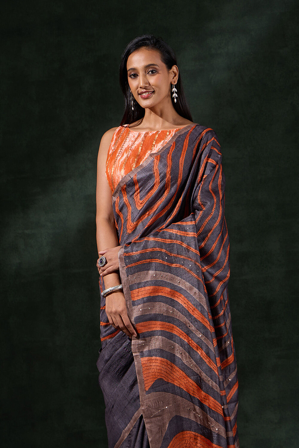 Brown Bengal Tussar Hand Painted Saree image number null