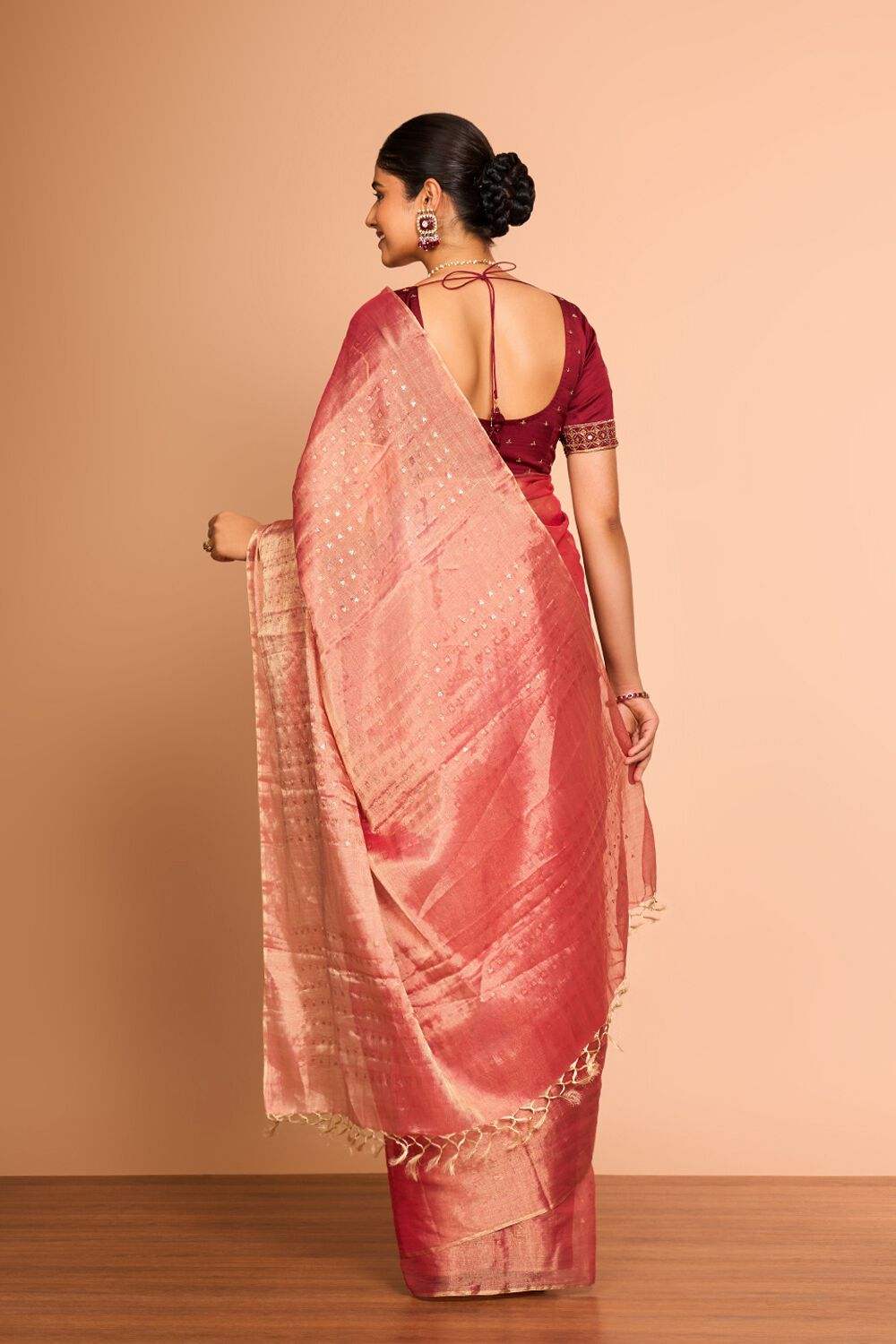 Light Red Pure Tissue Cotton Woven Saree image number null
