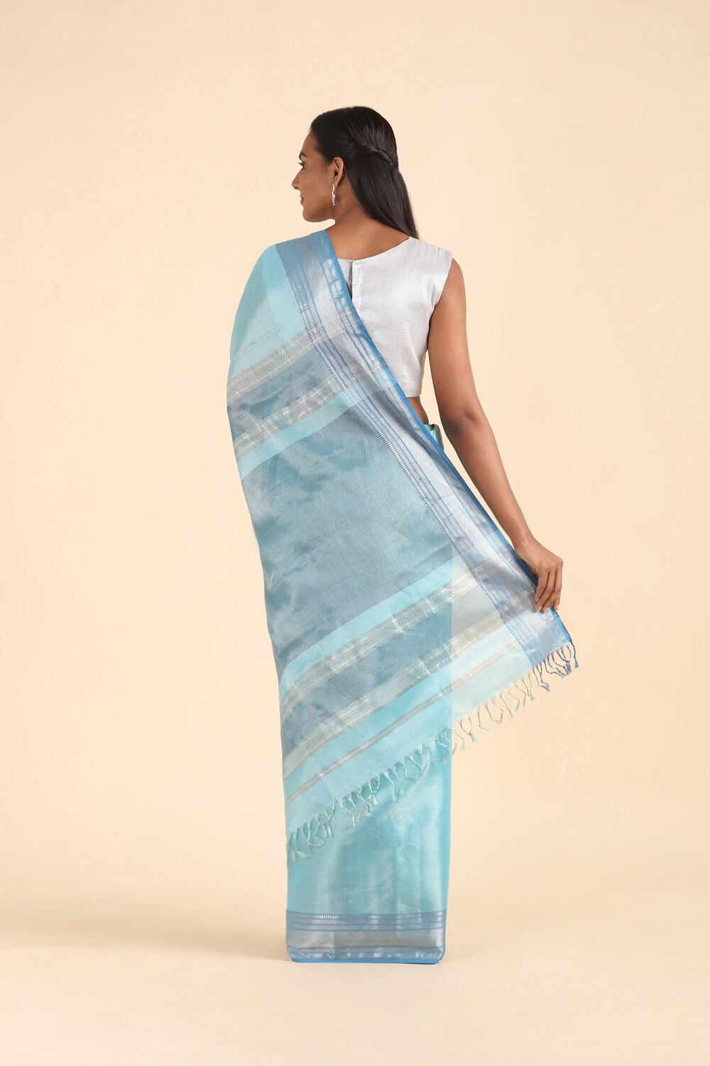 Light Blue Pure Silk Cotton Maheshwari Brocade Saree image number null