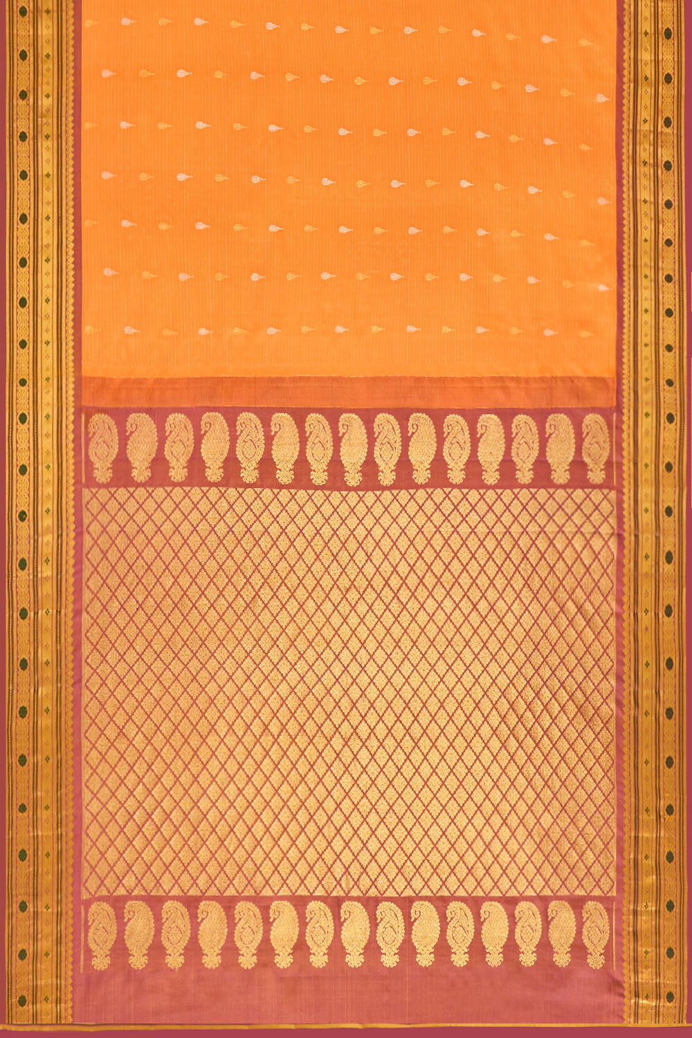 Orange Woven Pure Silk Gadwal Saree image number null