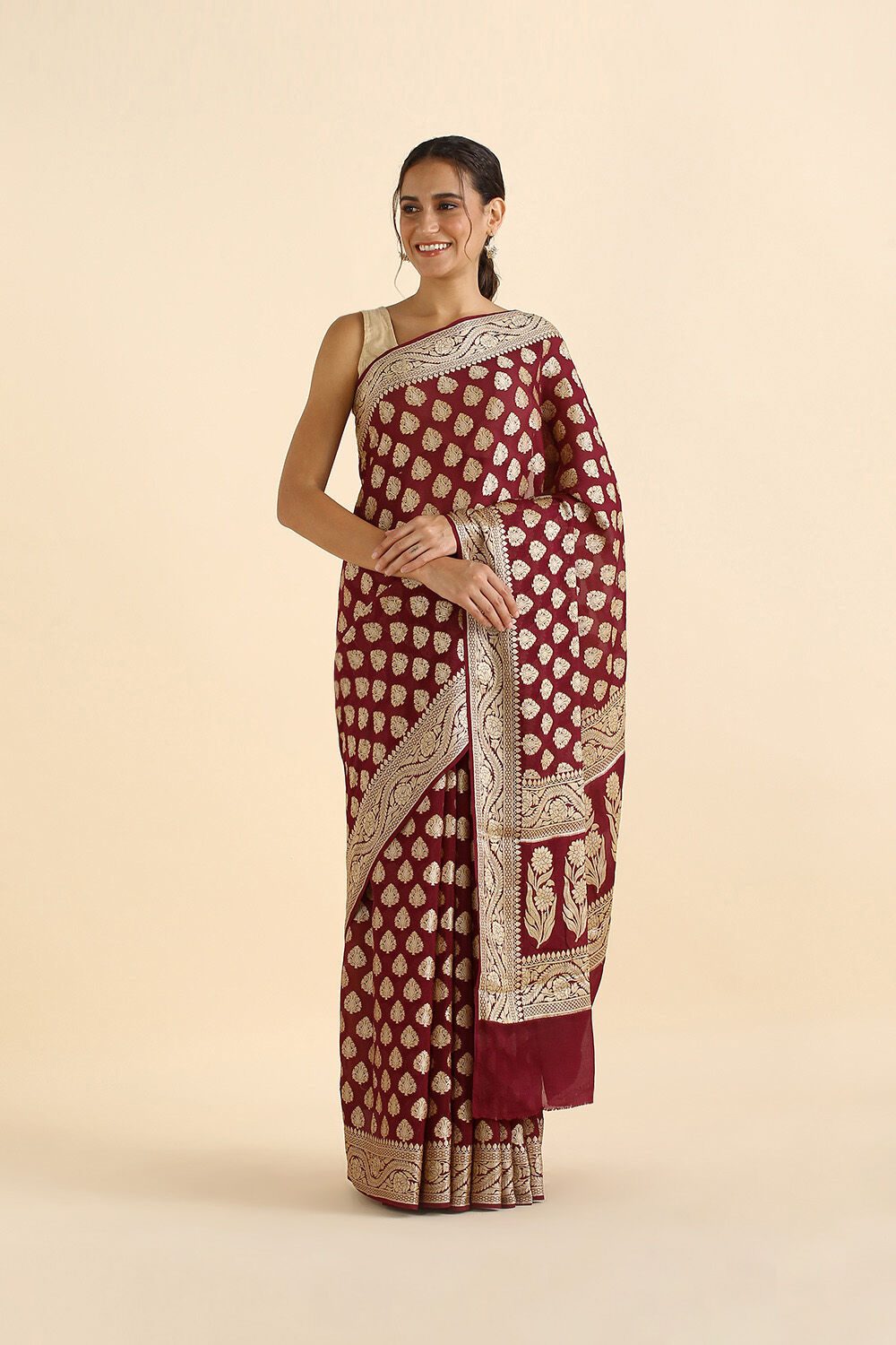 Dark Pure Pink Georgette Banarasi Saree image number null