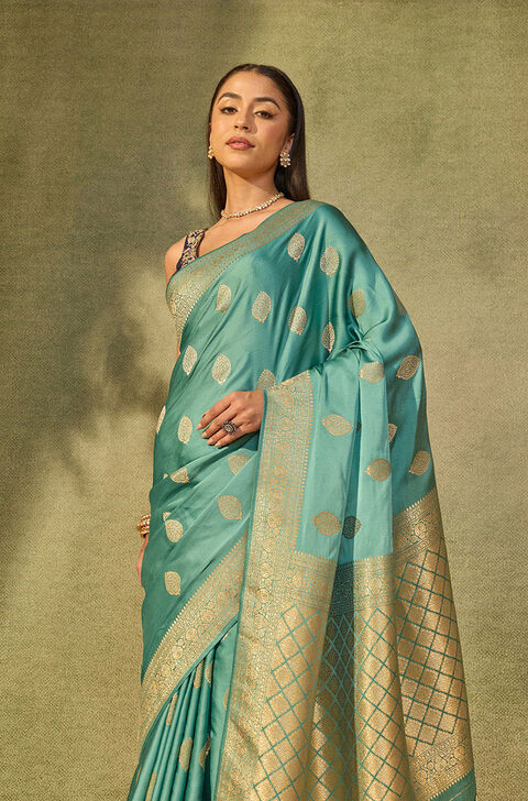 Light Blue Woven Viscose Satin Saree