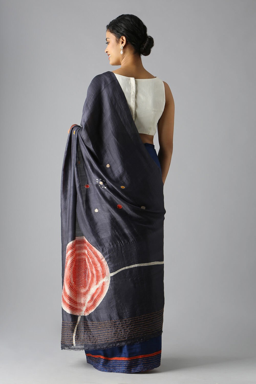 Grey Pure Silk Hand Painted Saree image number null