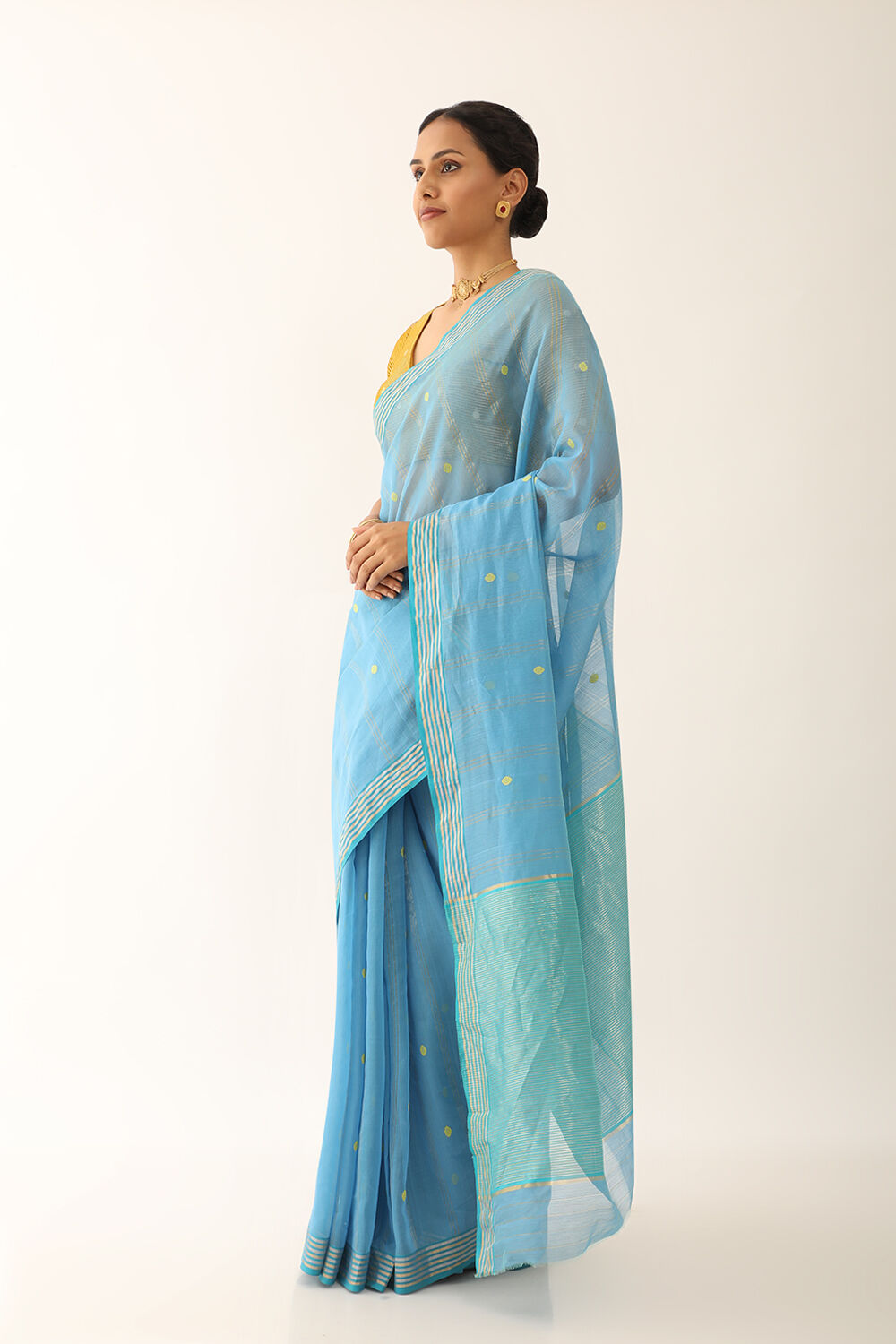 Blue Woven Pure Silk Cotton Chanderi Saree image number null