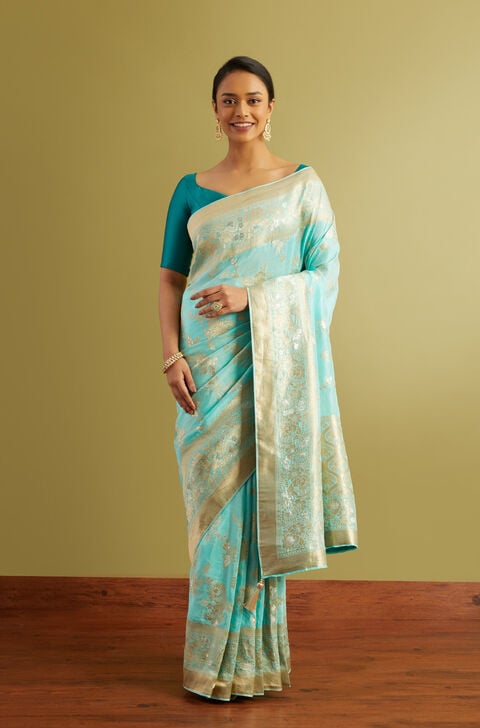 Blue Woven Viscose Luxe Saree
