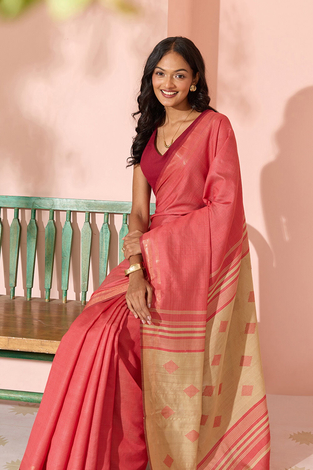 Red Woven Silk Viscose Bhagalpur Saree image number null