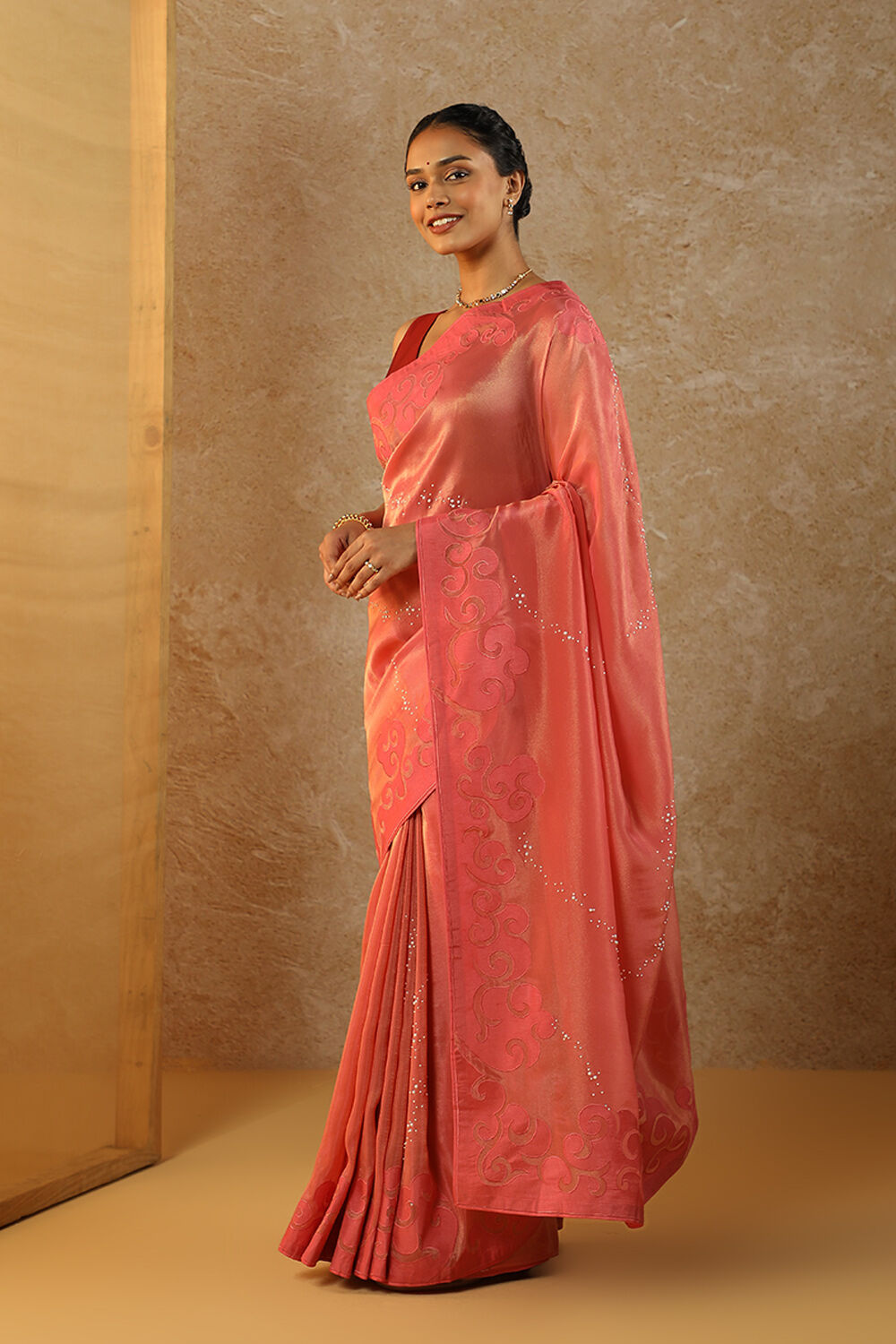 Pink Viscose Tissue Applique Saree image number null