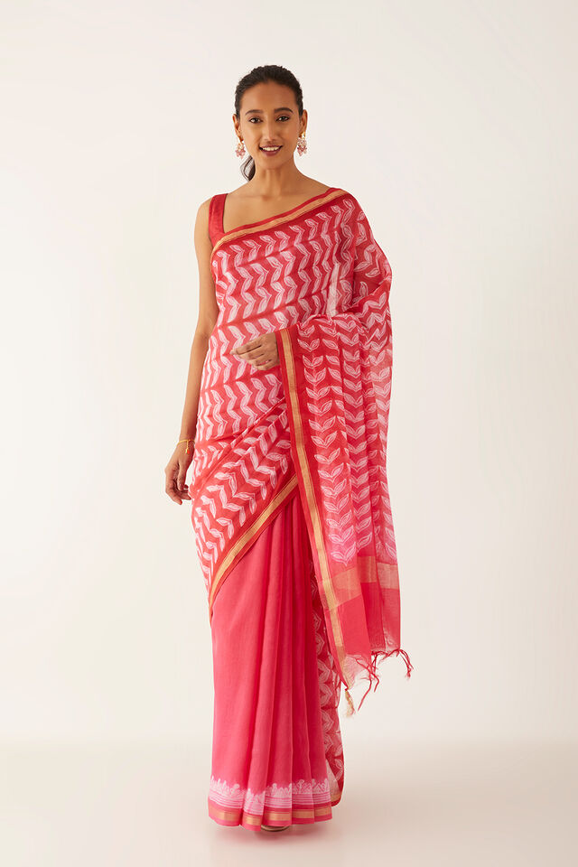 Pink Pure Silk Cotton Shibori Saree