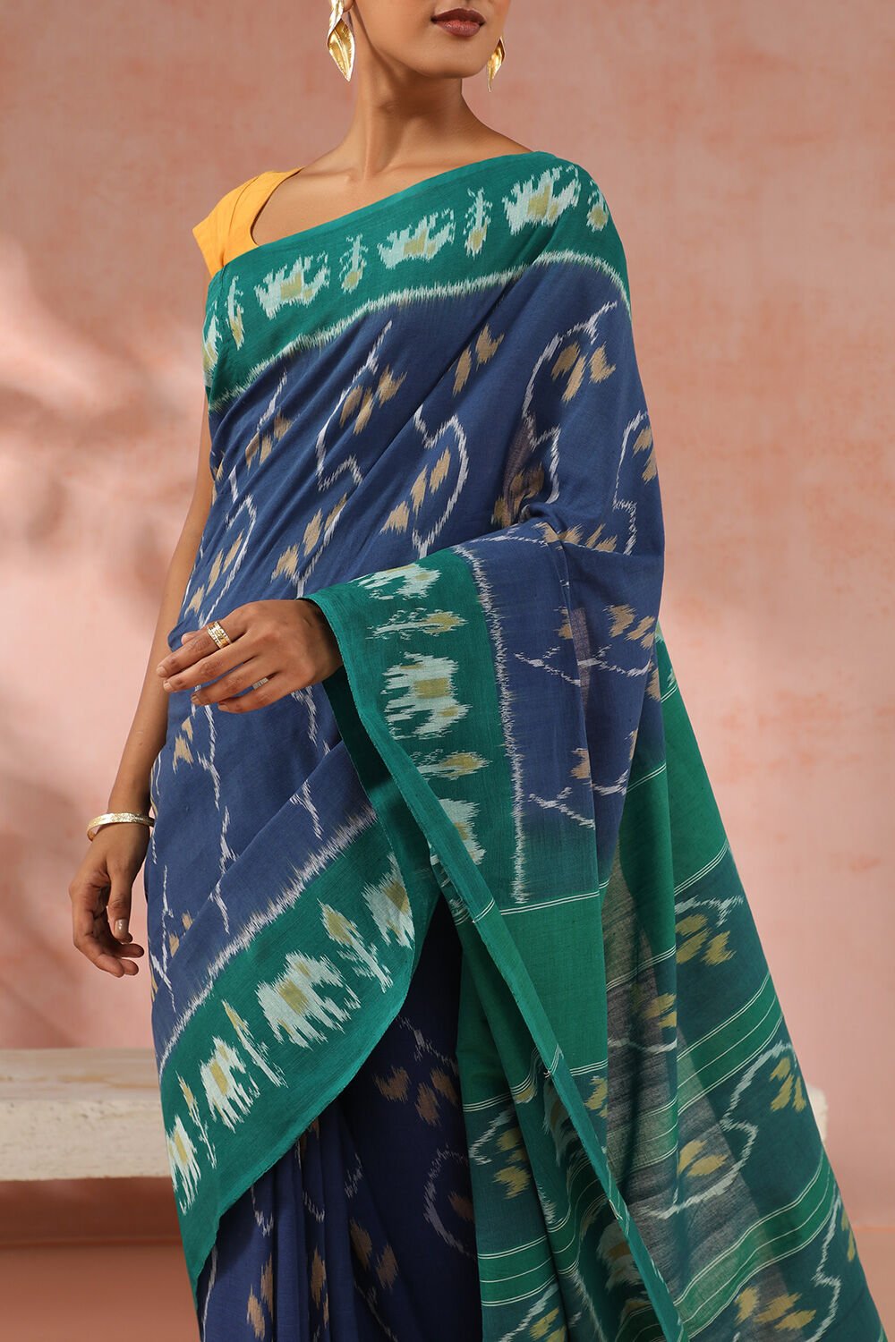 Blue Pure Cotton Pochampalli Ikat Saree image number null