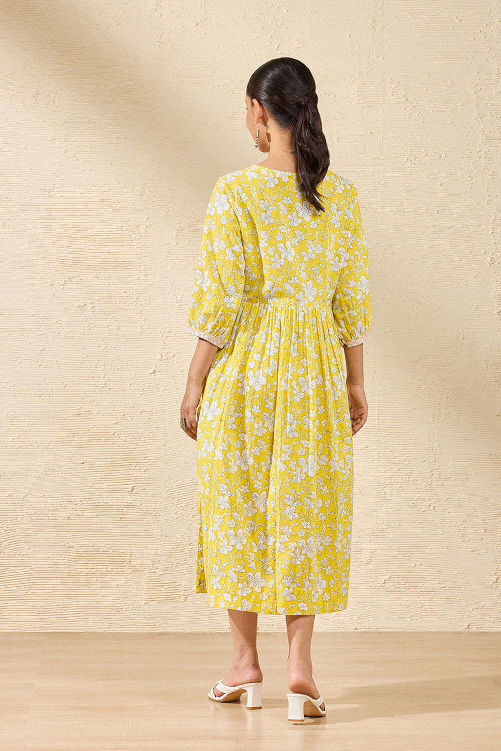 Yellow Pure Cotton Printed Sanganeri Dress image number null