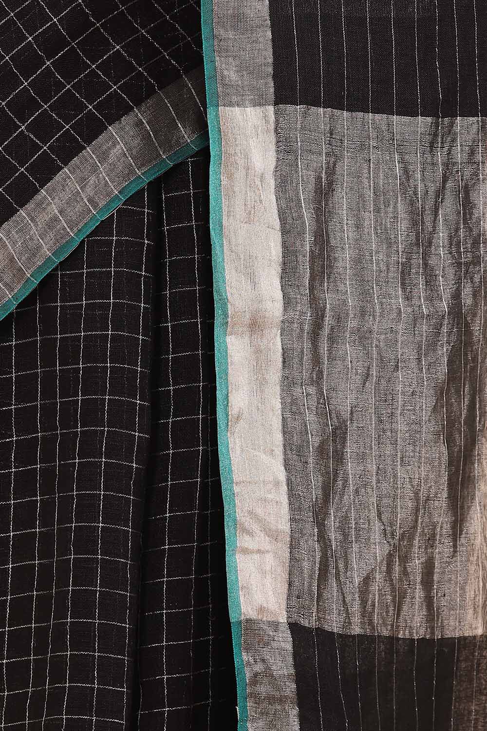 Black Pure Linen Bengal Saree image number null