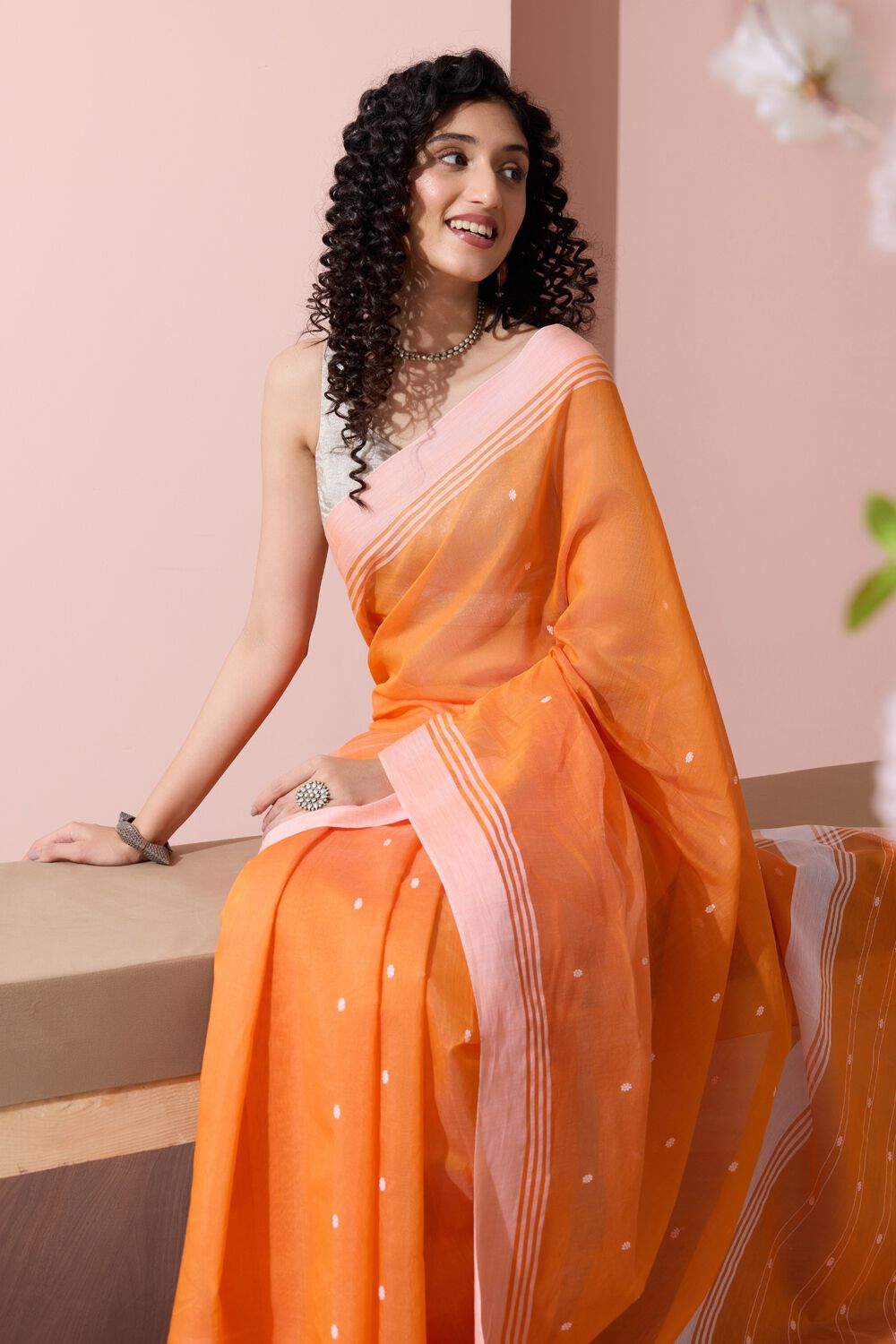 Orange Chanderi Woven Pure Silk Cotton Saree image number null