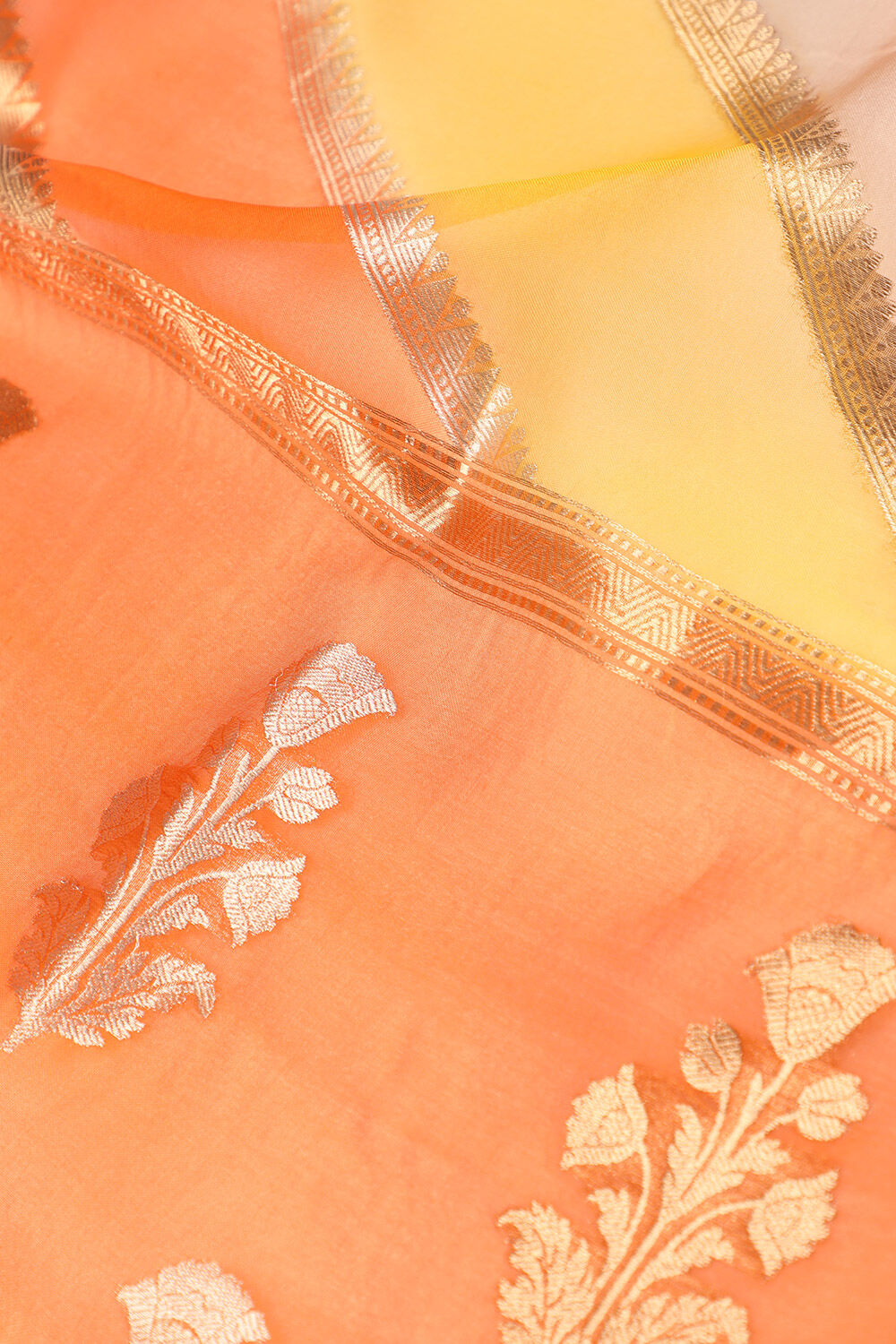 Orange Pure Silk Organza Kadwa Banarasi Saree image number null