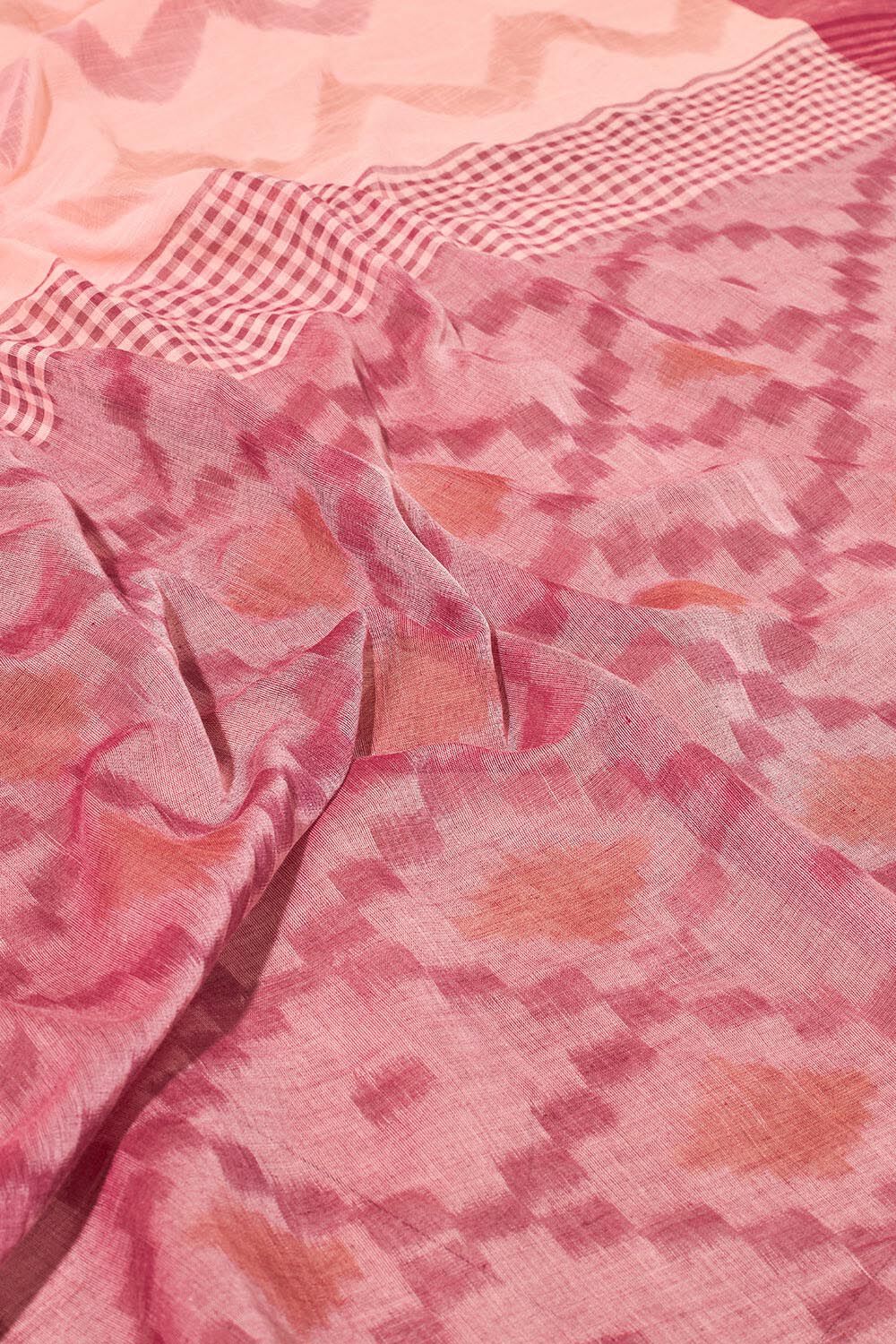 Light Orange Bengal Pure Cotton Ikat Saree image number null