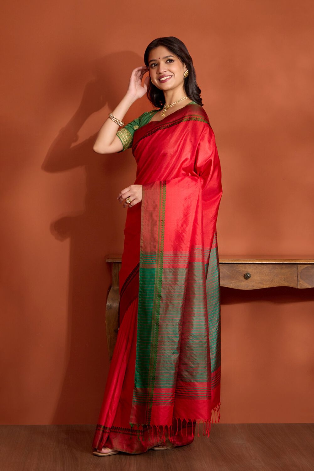 Red Pure Silk Bishnupur Woven Saree image number null