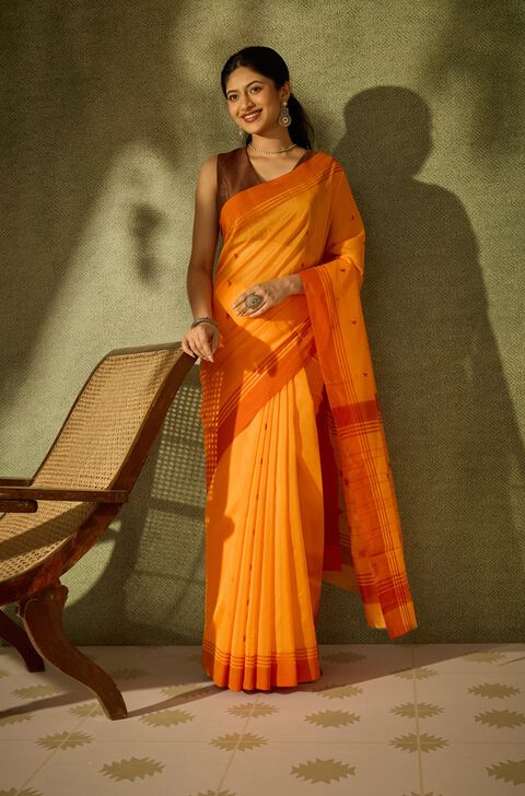 Light Orange Woven Pure Silk Cotton Chanderi Saree