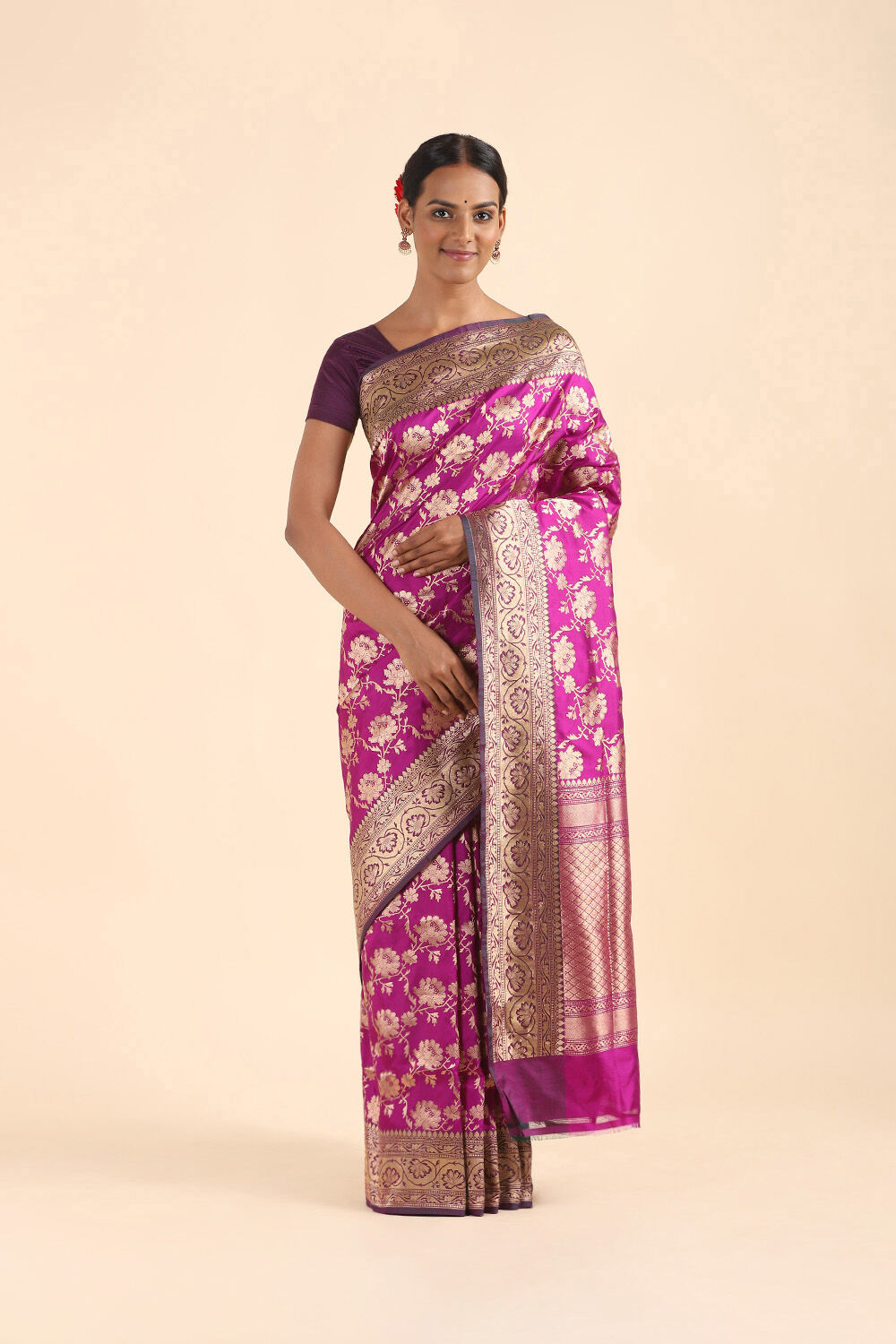 Dark Pink Pure Silk Banarasi Saree image number null