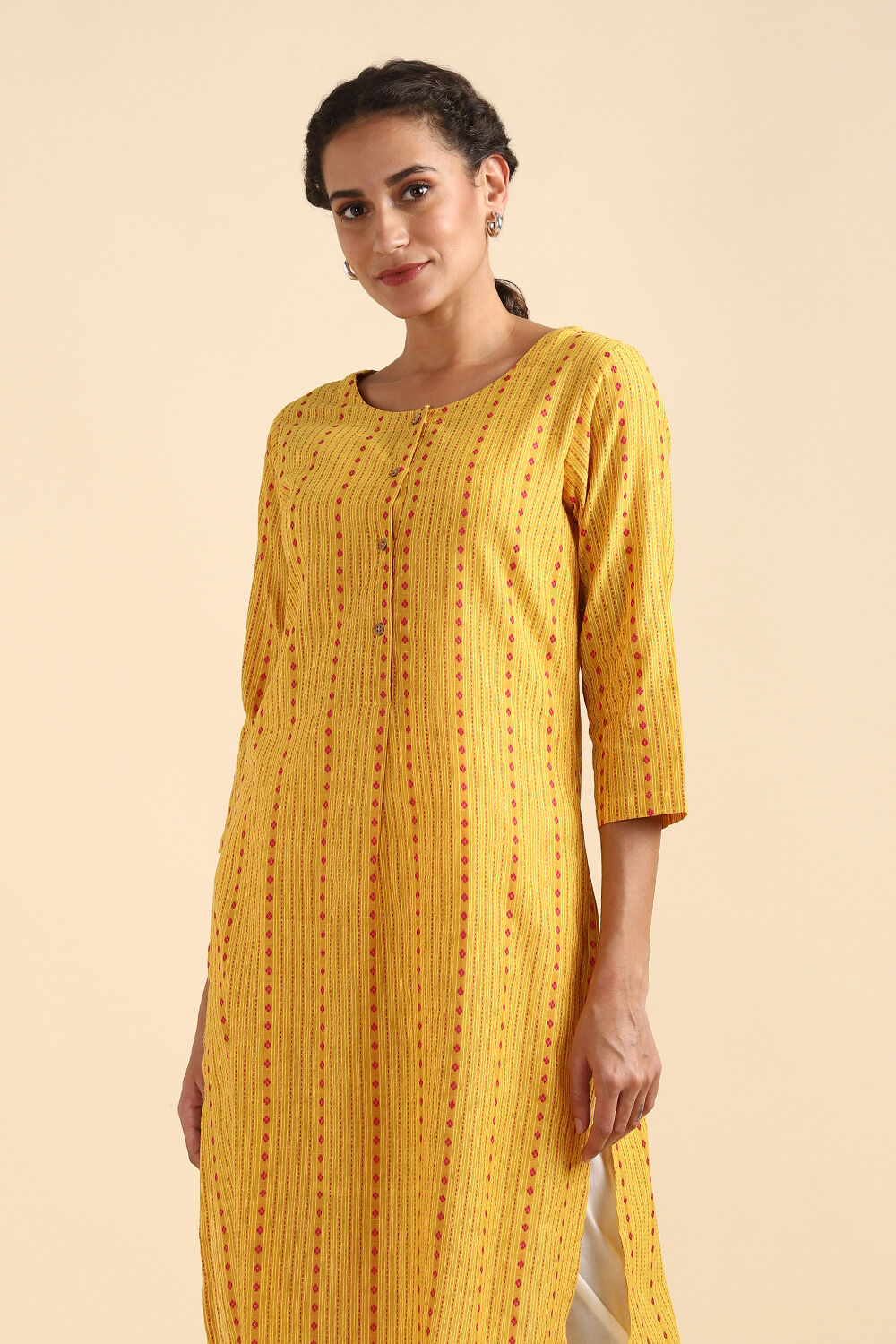 Yellow Woven Cotton Kurta image number null