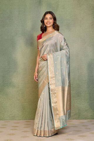 Grey Silk Viscose Cutwork Banarasi Saree thumbnail image number null
