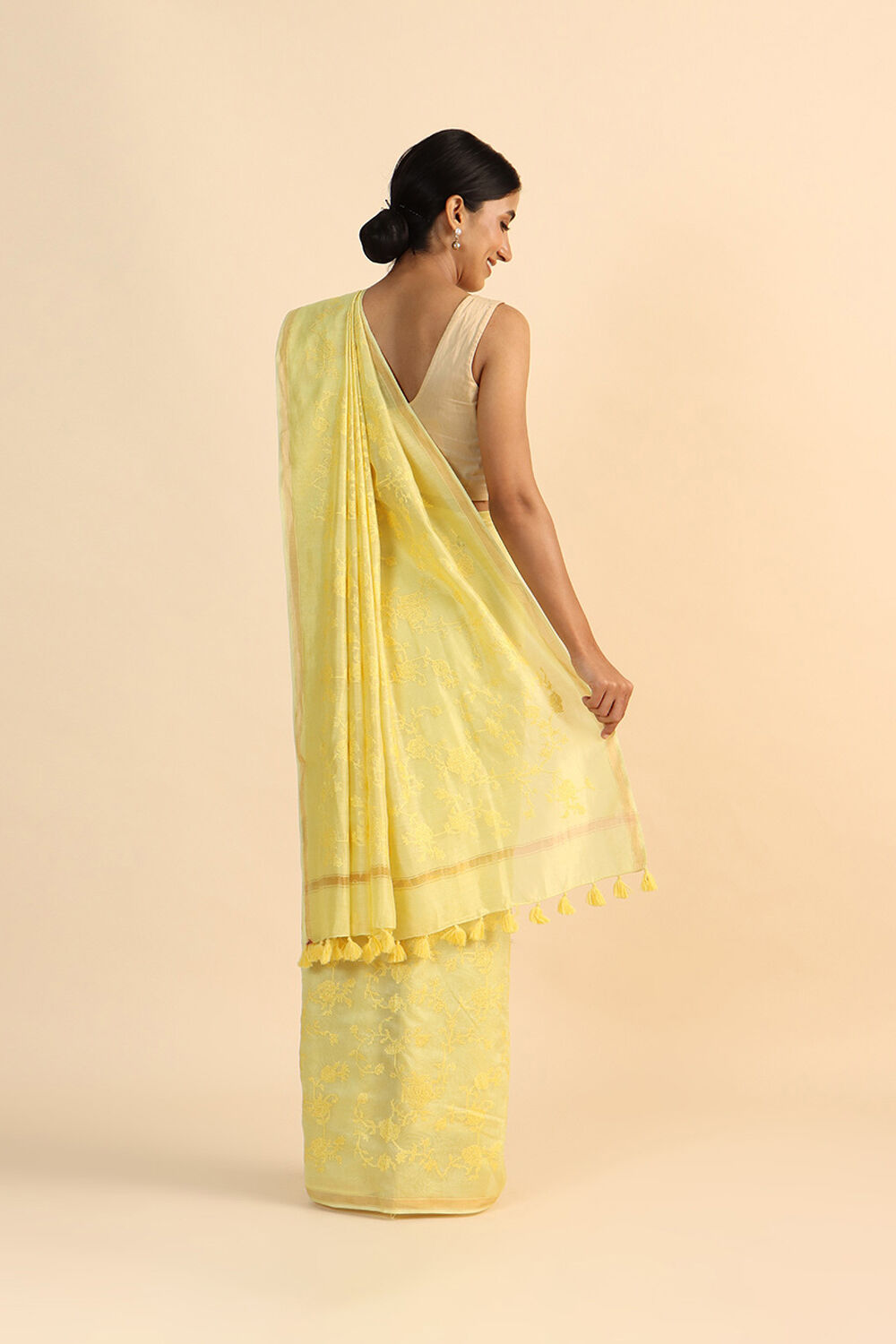 Yellow Pure Silk Cotton Embroidered Saree image number null