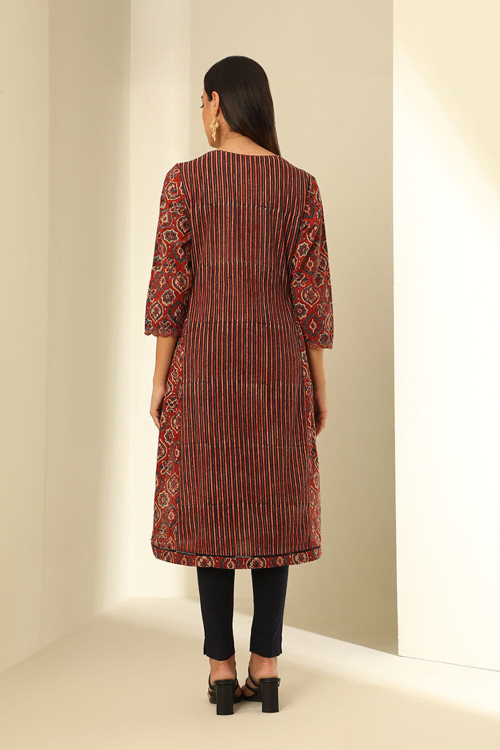 Red Cotton Printed Kurta image number null