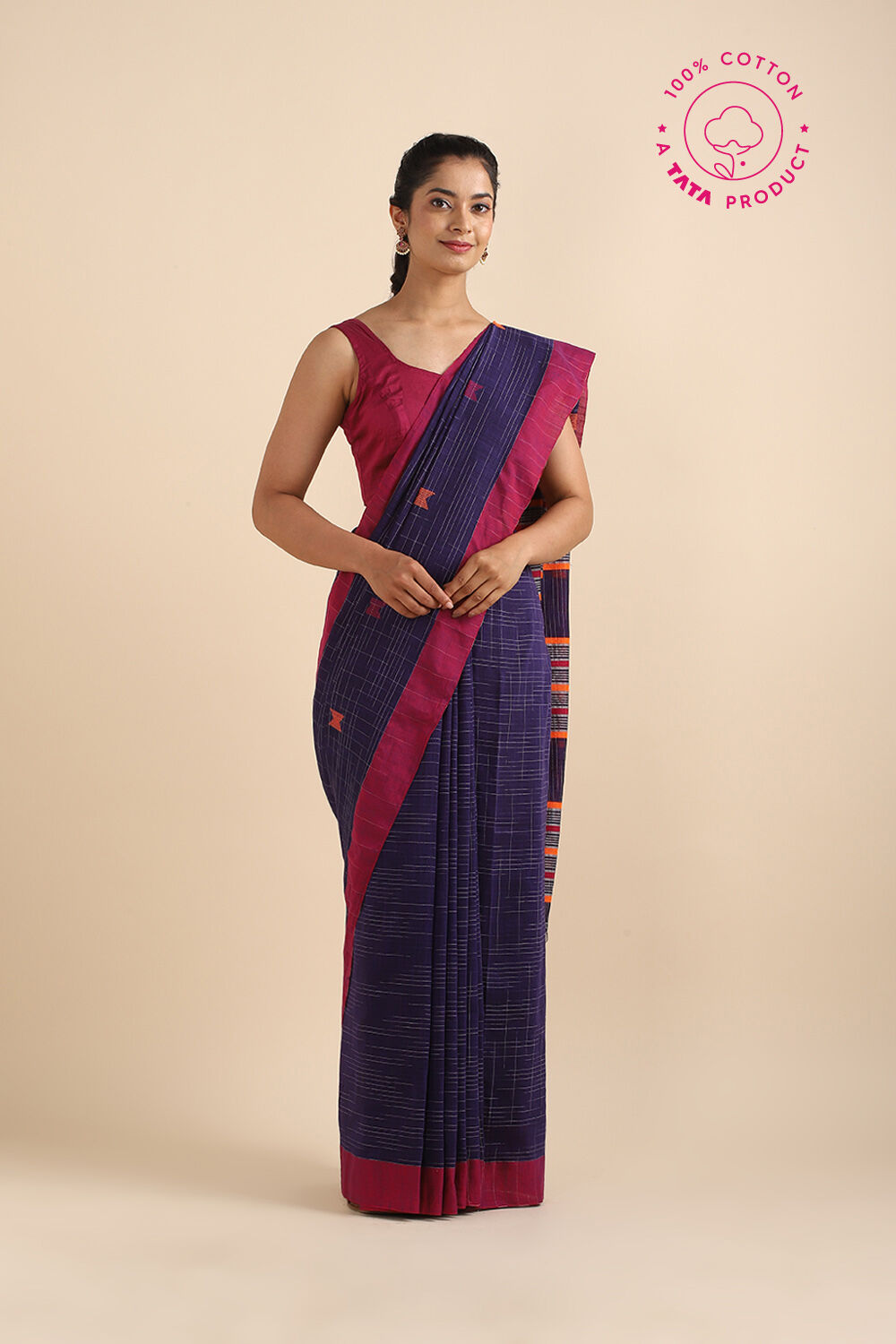 Dark Pure Blue Cotton Bengal Saree image number null