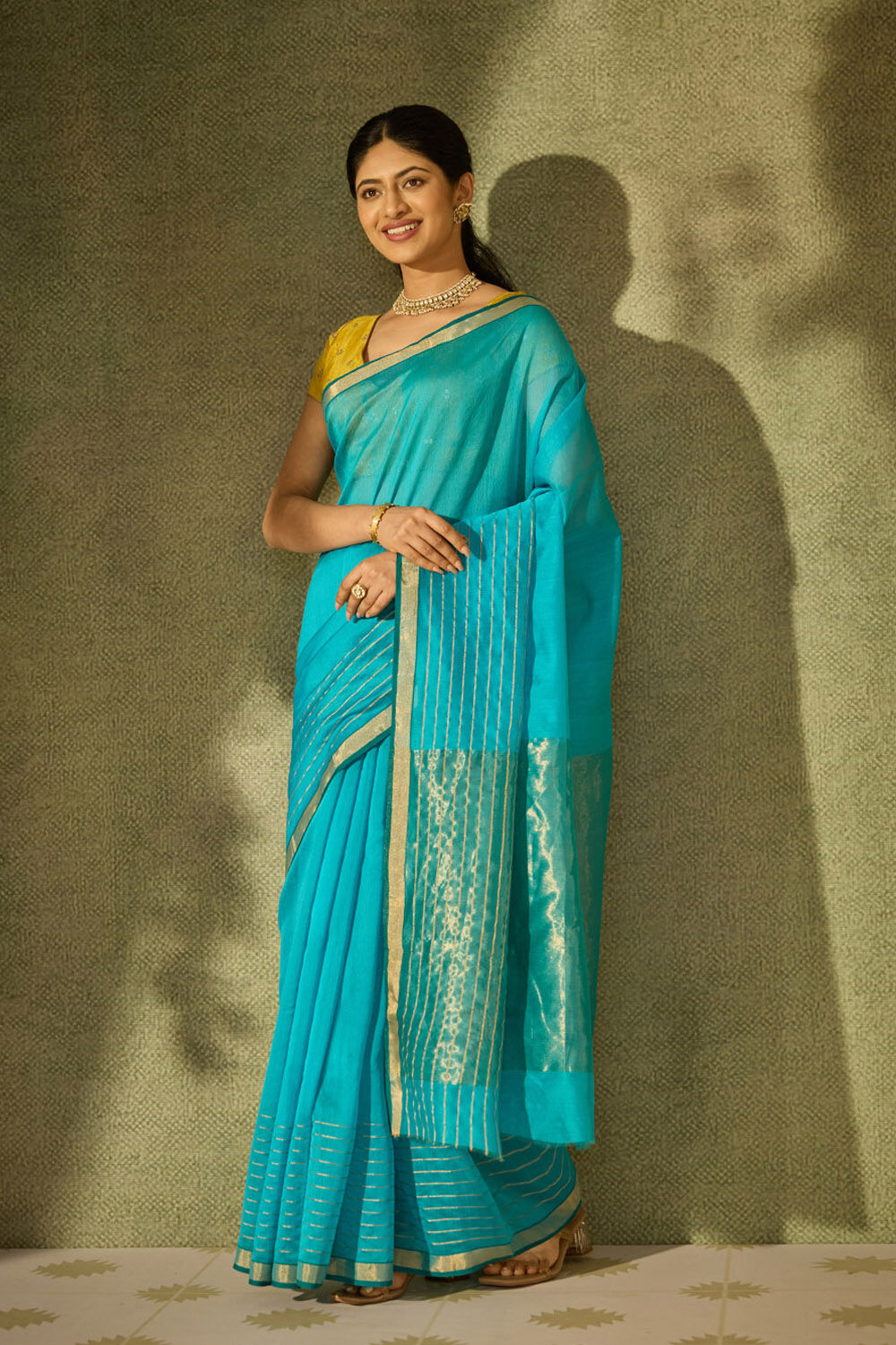 Blue Woven Pure Silk Cotton Chanderi Saree image number null