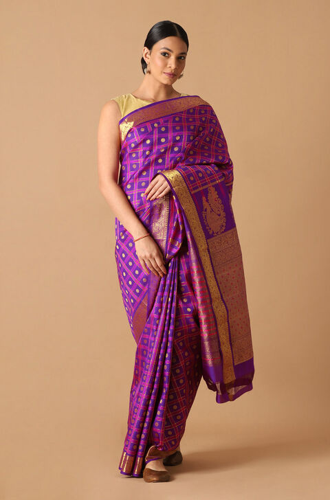 Violet Pure Silk Kanjivaram Saree