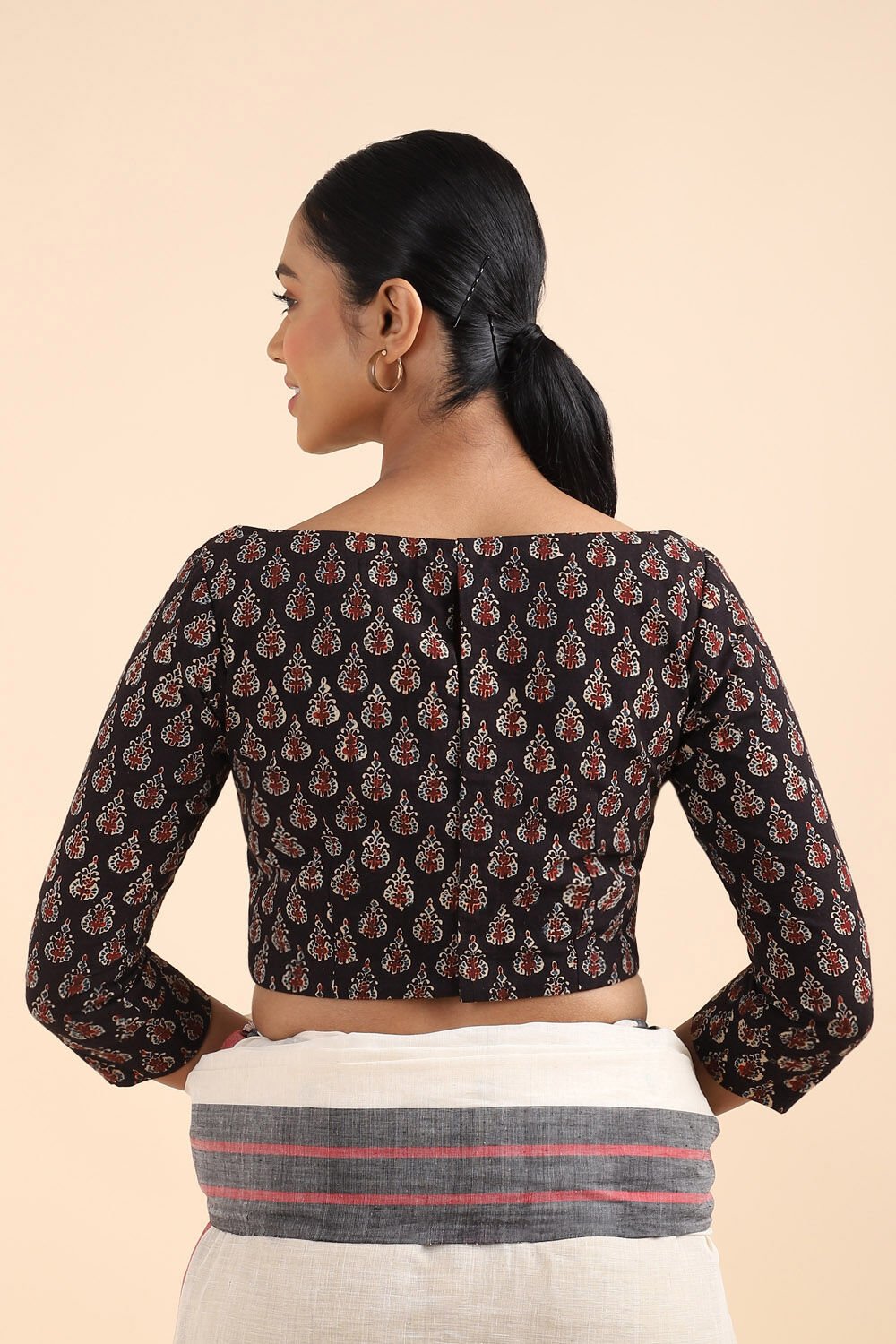 Black Ajrakh Block Printed Cotton Blouse image number null