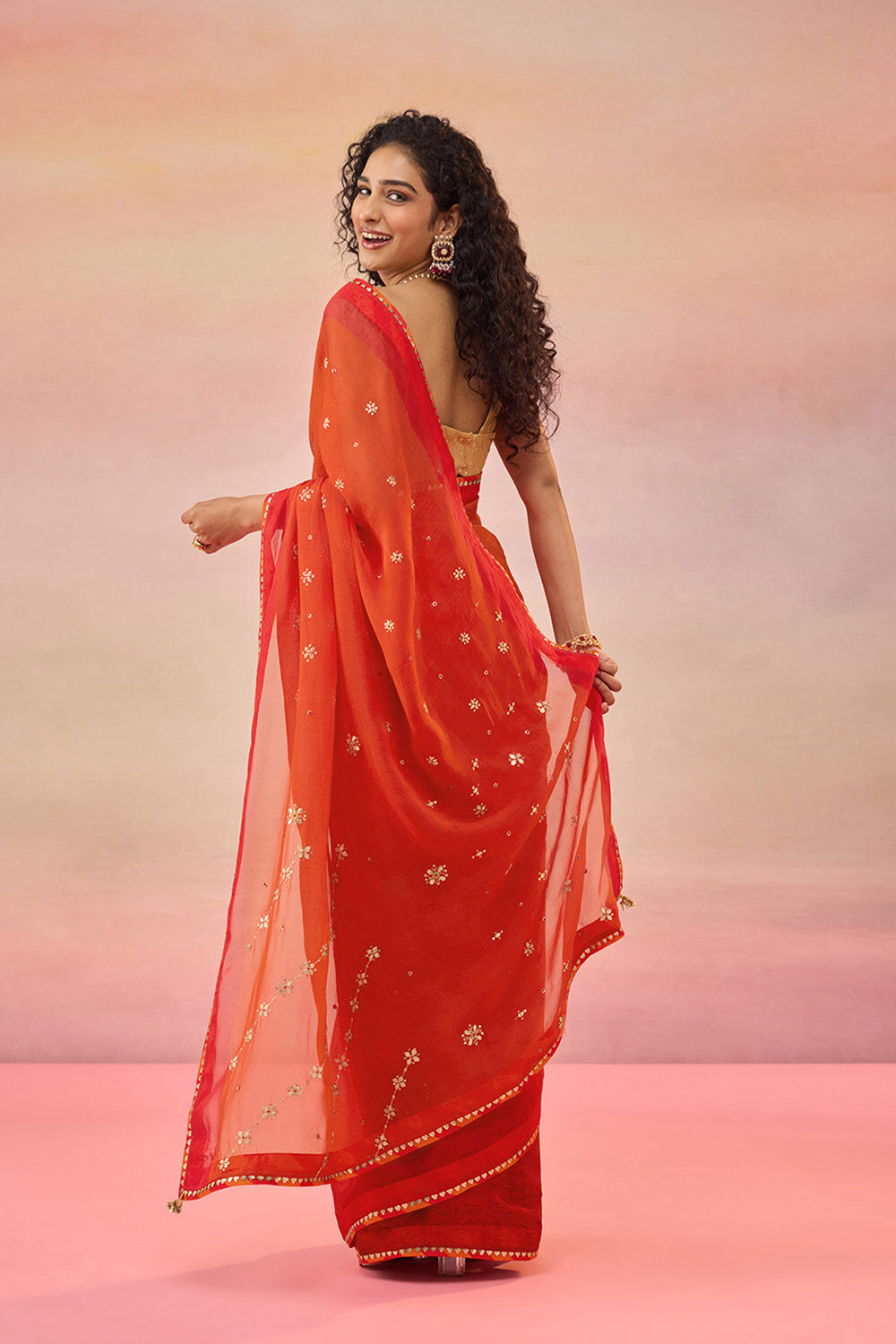 Red Viscose Organza Gota Patti Embroidered Saree image number null