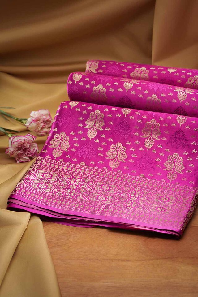 Dark Pink Pure Silk Kadwa Banarasi Saree
